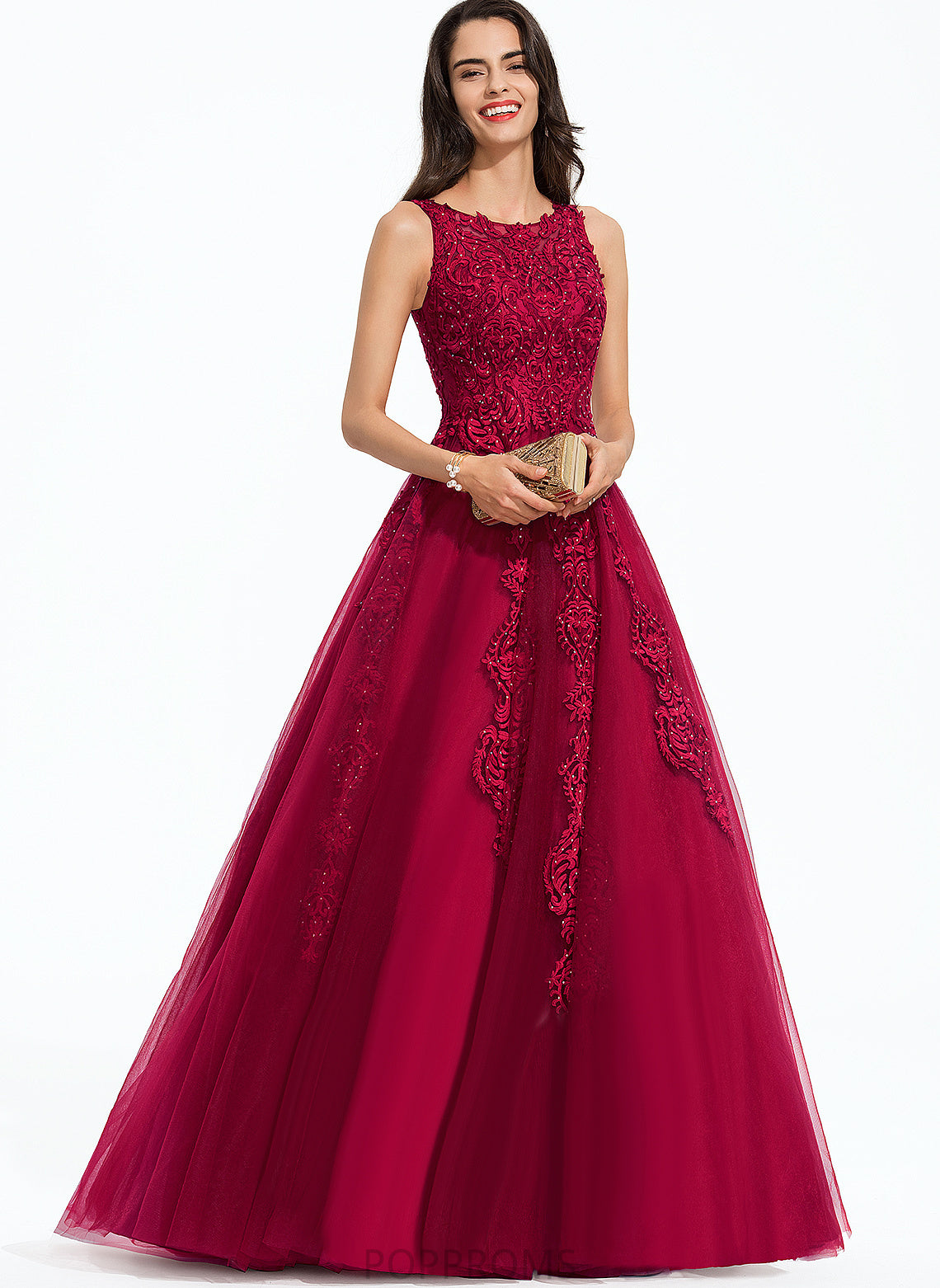 Fernanda With Scoop Sweep Ball-Gown/Princess Beading Tulle Train Prom Dresses Lace