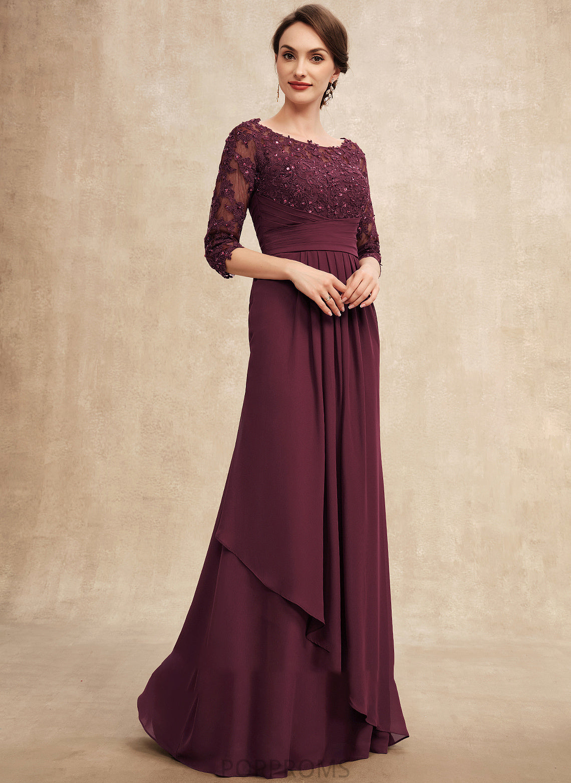 Off-the-Shoulder Beading Bride Cascading A-Line of Mother Mara Ruffles Floor-Length Chiffon Mother of the Bride Dresses Dress the Lace Sequins With