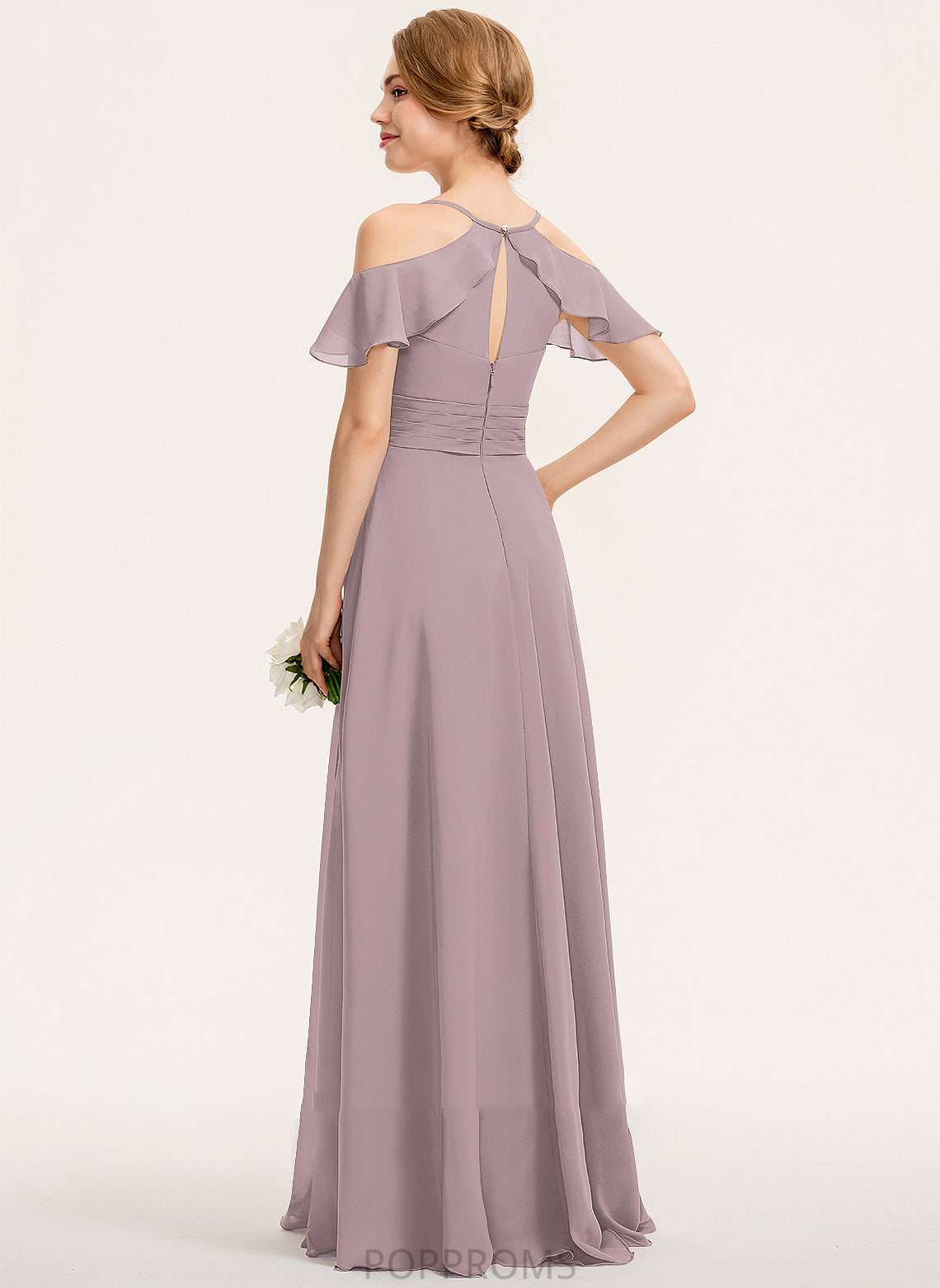 Ruffle V-neck Floor-Length CascadingRuffles A-Line ColdShoulder Neckline SplitFront Fabric Silhouette Embellishment Length Bridesmaid Dresses