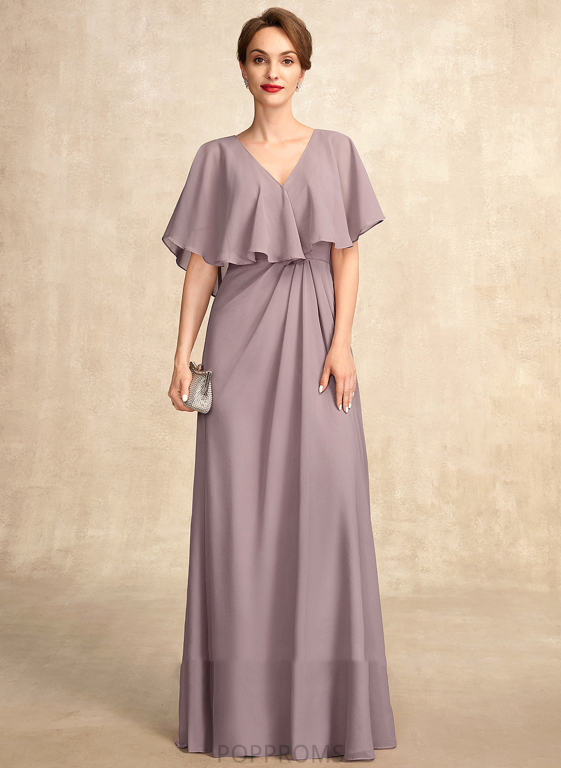 the Ruffle Bride Chiffon Floor-Length Mother of the Bride Dresses Mother Dress With Kaylyn A-Line V-neck of