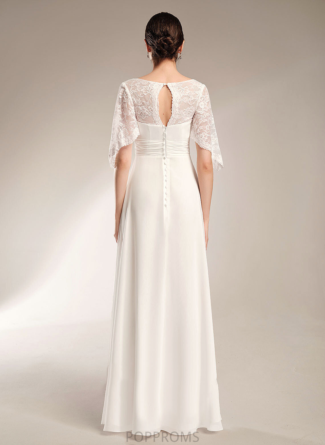 Sheath/Column Chiffon V-neck Floor-Length Akira Lace Wedding Dress Wedding Dresses