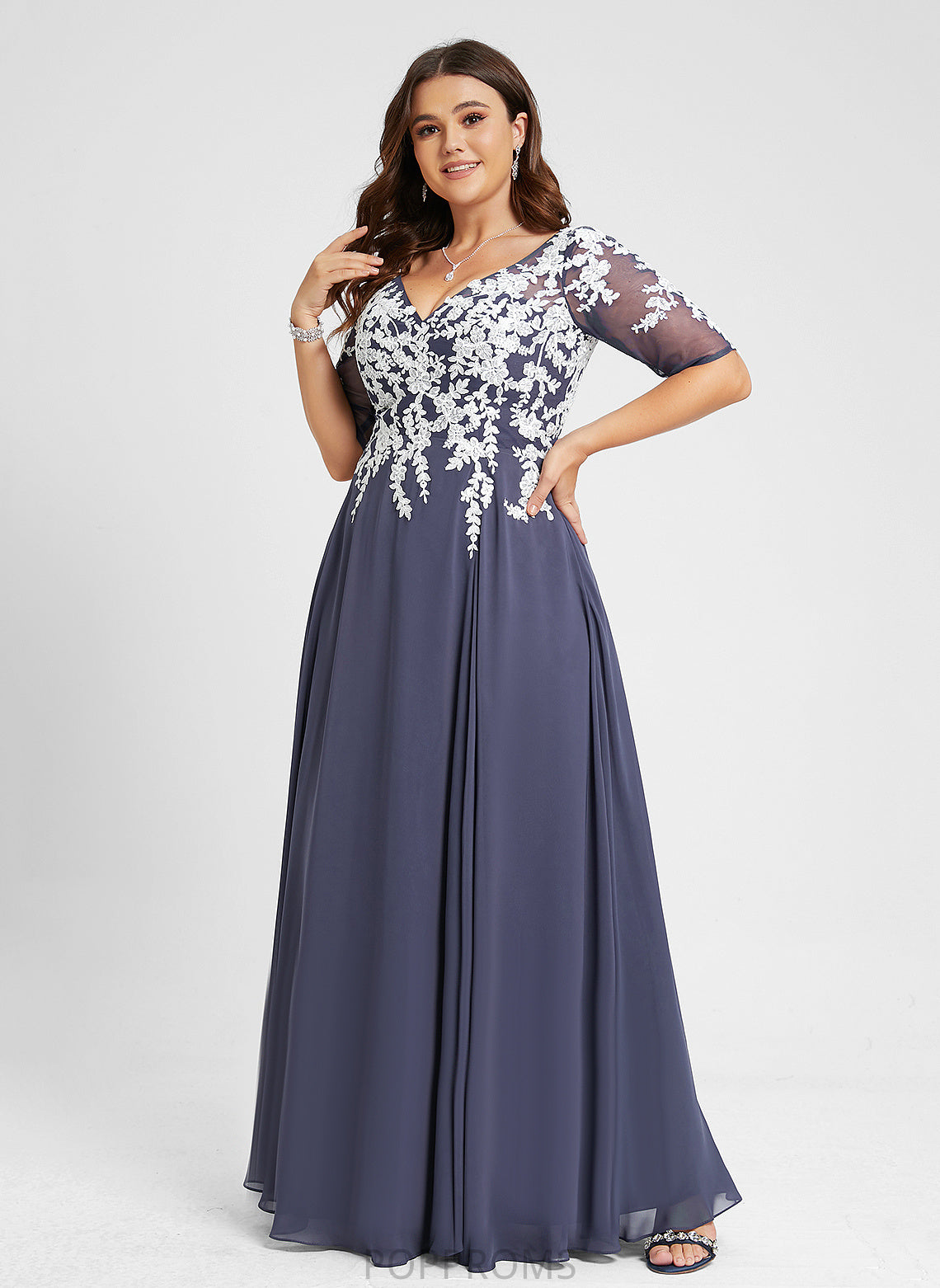 Chiffon Prom Dresses With Lace Floor-Length Sequins A-Line V-neck LuLu