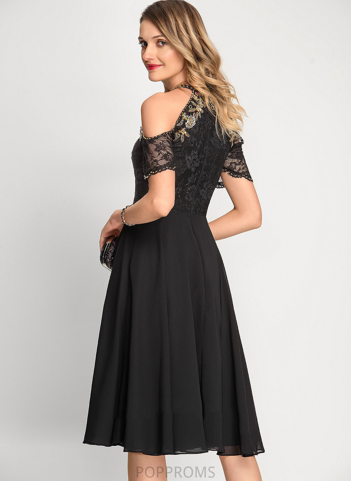 Cherish Beading Chiffon Cocktail With Sequins A-Line Lace Scoop Dress Cocktail Dresses Neck Knee-Length