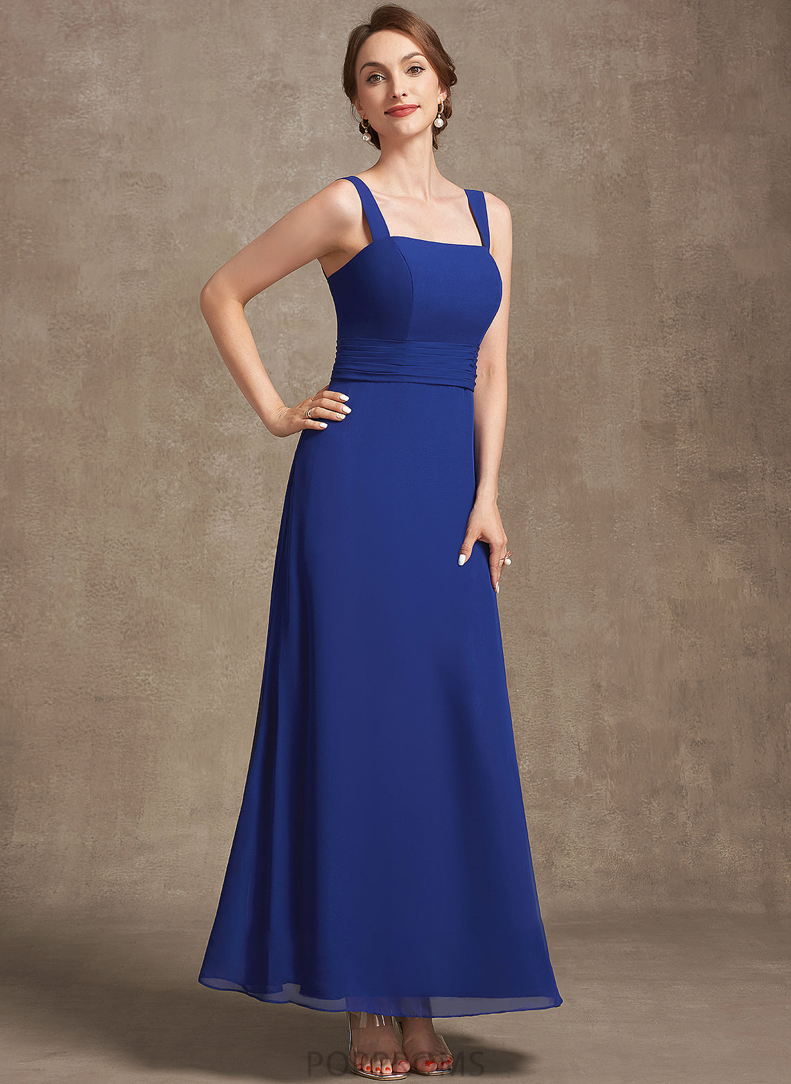 Chiffon Dress Neckline A-Line With Bride Mother of the Bride Dresses Mother Destinee Square the Ruffle Ankle-Length of