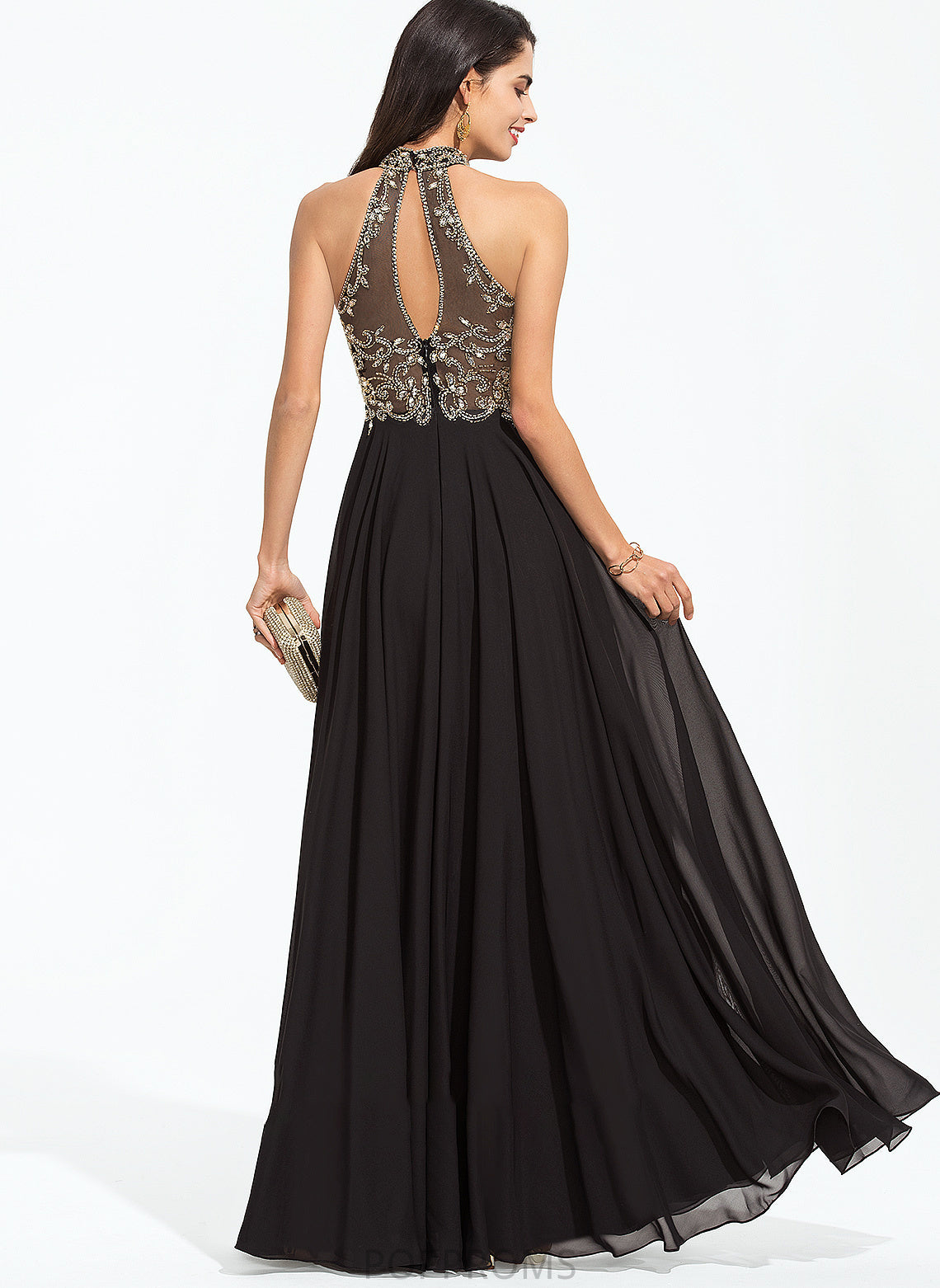 Prom Dresses Floor-Length Chiffon Beading A-Line Neck With Joselyn High Sequins