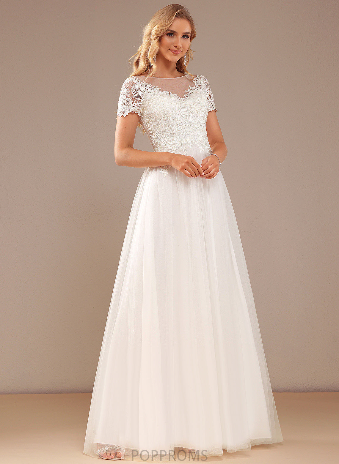 Wedding Lace Floor-Length Wedding Dresses Tulle Scoop Lace Neck Keely With Dress A-Line