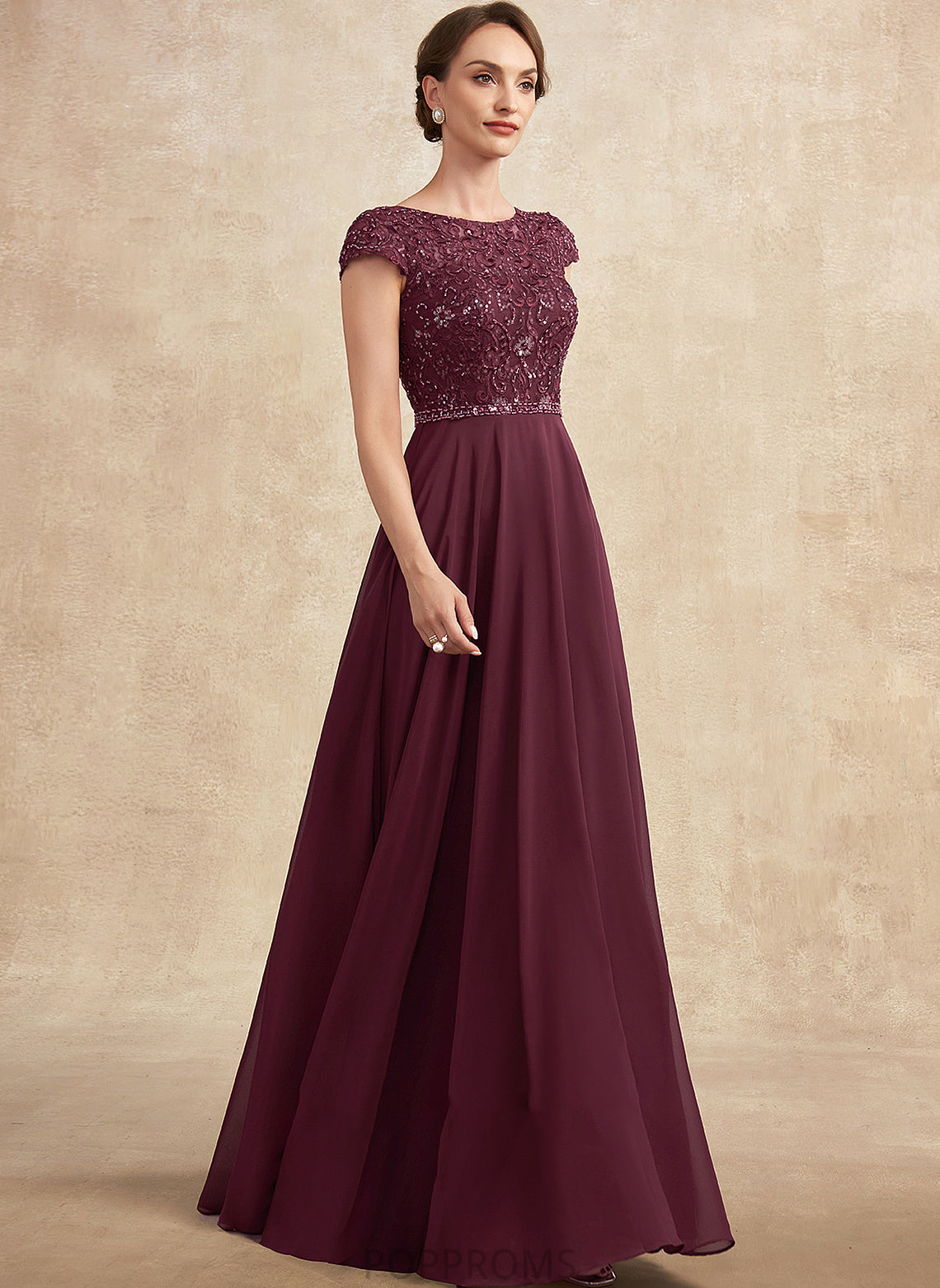 Sequins Mother of the Bride Dresses of Mother Dress Floor-Length the Chiffon A-Line Scoop Bride Neck Donna With Beading Lace