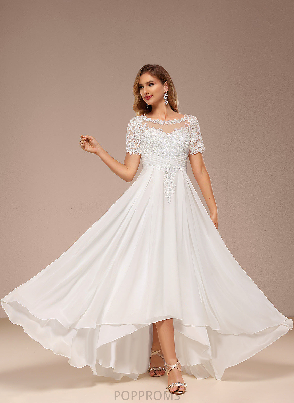 Lace Asymmetrical Dress Chiffon Wedding Valerie Boat A-Line Wedding Dresses Neck