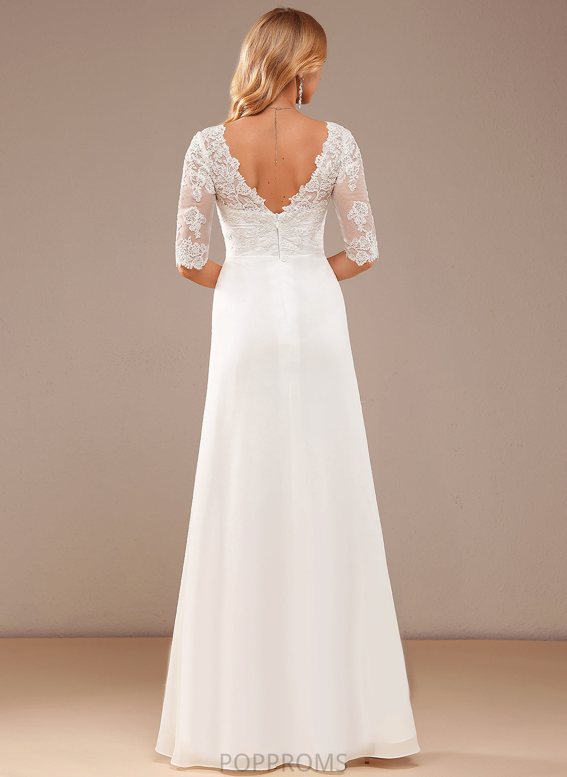 V-neck A-Line Asymmetrical With Dress Chiffon Wedding Lace Baylee Wedding Dresses Ruffle