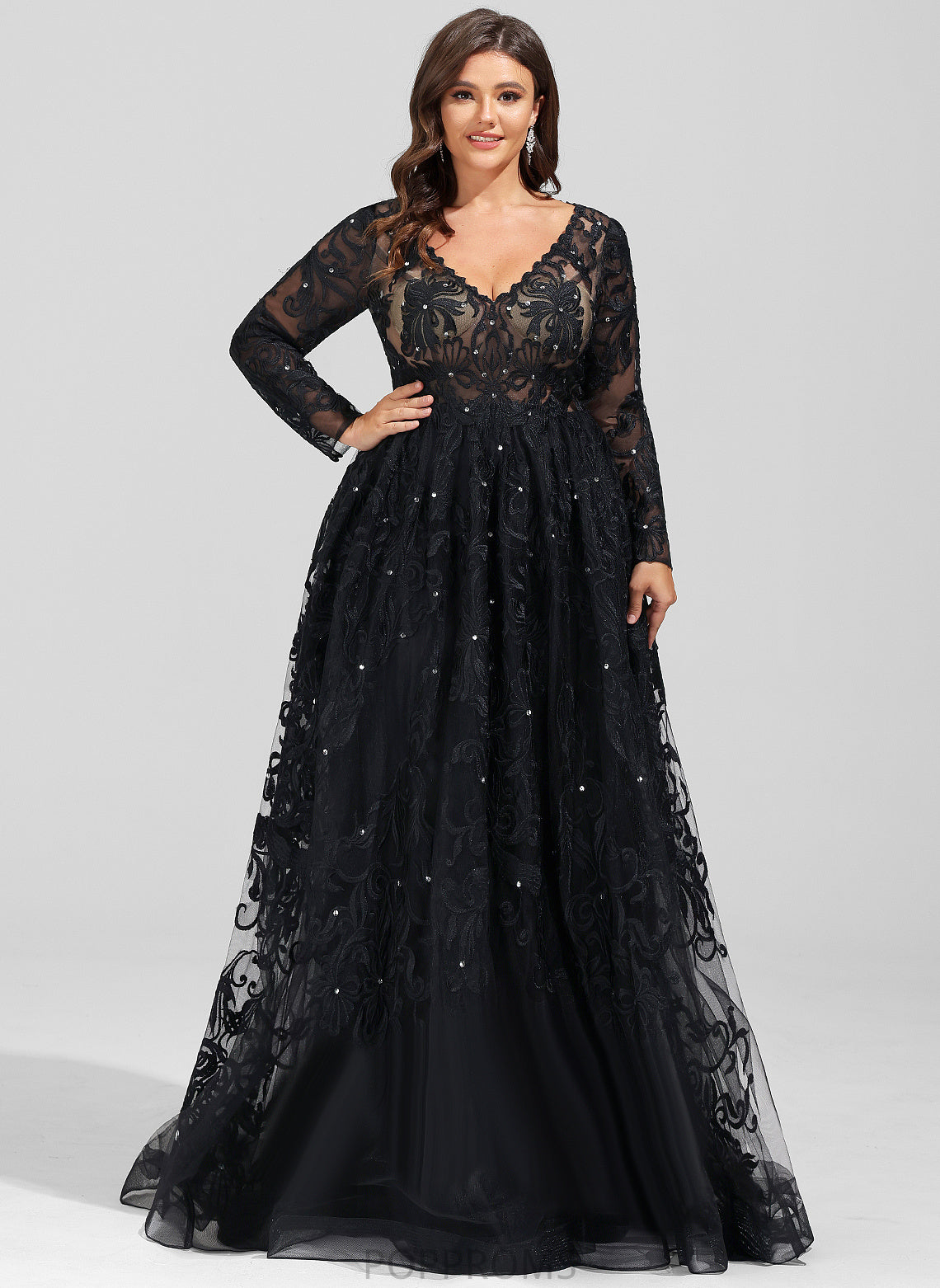 With Sweep Train Nydia Ball-Gown/Princess Prom Dresses Sequins V-neck Tulle