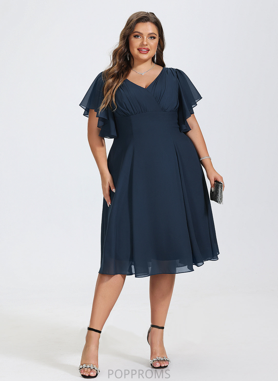 V-neck A-Line Cocktail Dresses Cocktail Chiffon Knee-Length Dress Alexa