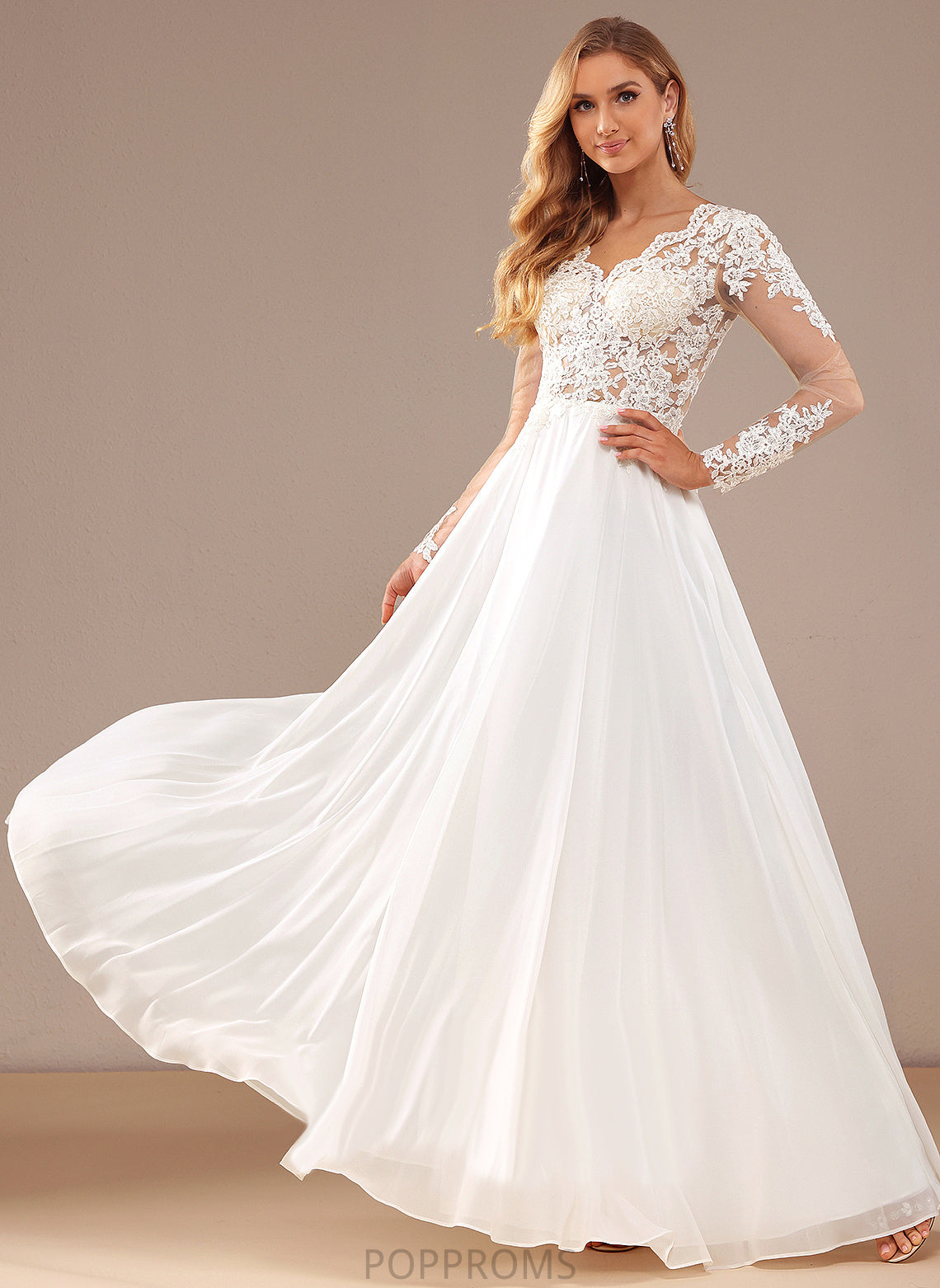 A-Line V-neck Sequins Floor-Length With Wedding Dresses Dress Chiffon Mimi Lace Wedding