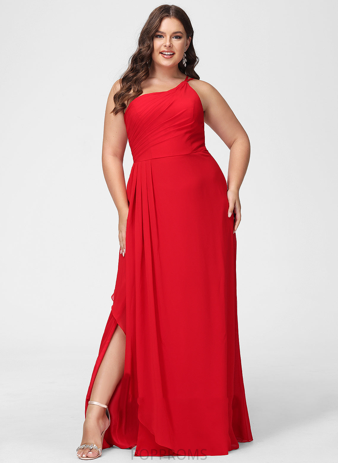 Fabric Floor-Length Length One-Shoulder Ruffle Silhouette SplitFront A-Line Neckline Embellishment Holly A-Line/Princess Bridesmaid Dresses