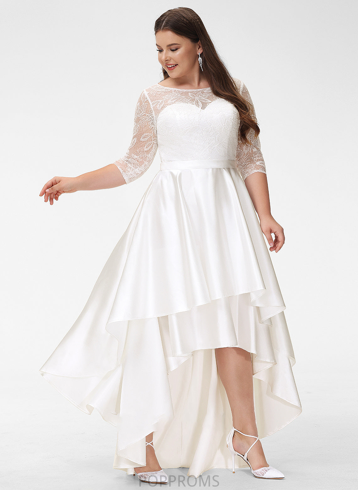 Faith Satin Dress Wedding Dresses Asymmetrical Scoop Lace A-Line Neck Wedding