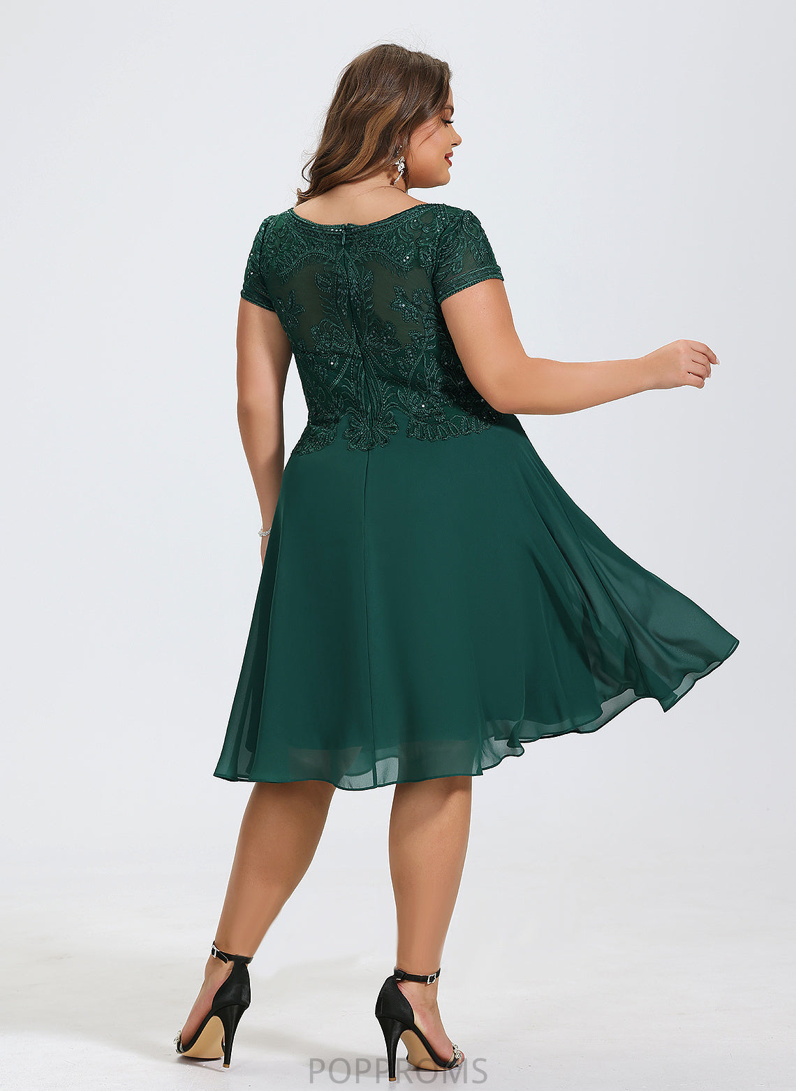 Jazlene With A-Line Neck Cocktail Dress Knee-Length Sequins Chiffon Lace Cocktail Dresses Scoop