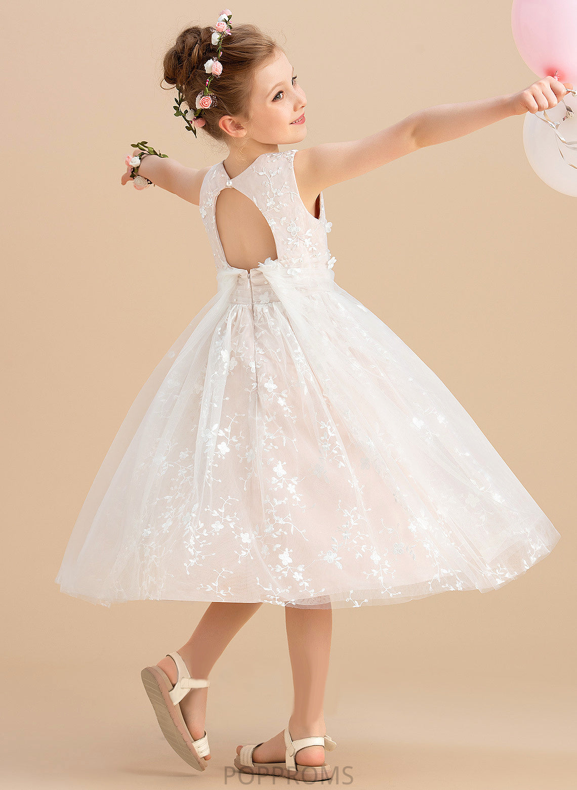 Neck Tea-length Beading/Flower(s) Sleeveless With Tulle/Lace Girl Flower Scoop Dress Lesly Flower Girl Dresses A-Line -