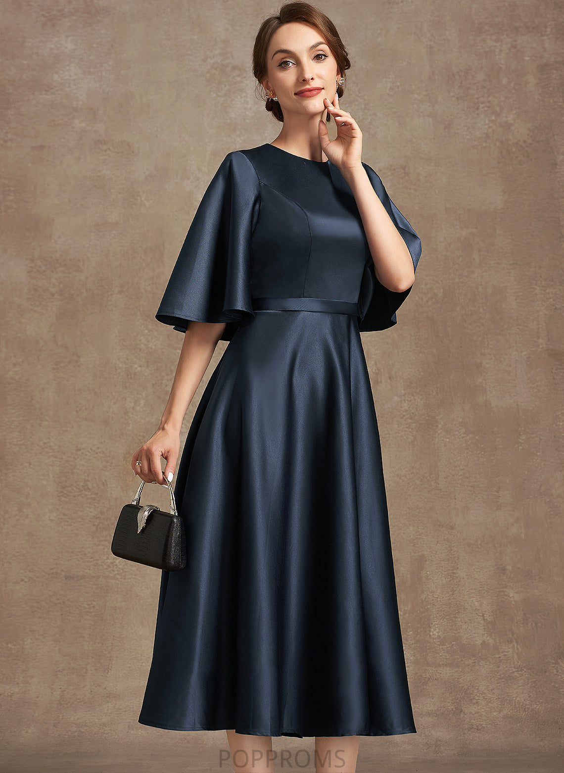 the Dress A-Line Satin Tea-Length Mother Bride Scoop of Mother of the Bride Dresses Arabella Neck