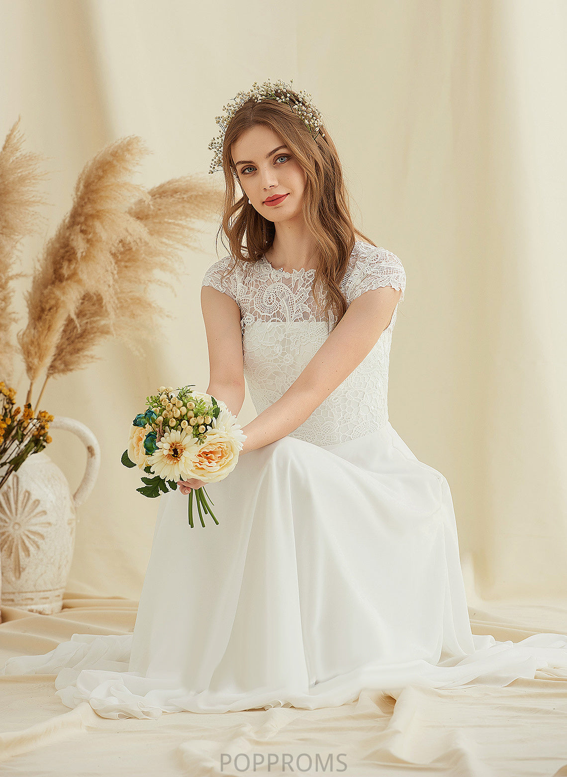 Chiffon Scoop Salma Wedding Dress Floor-Length A-Line Wedding Dresses Lace