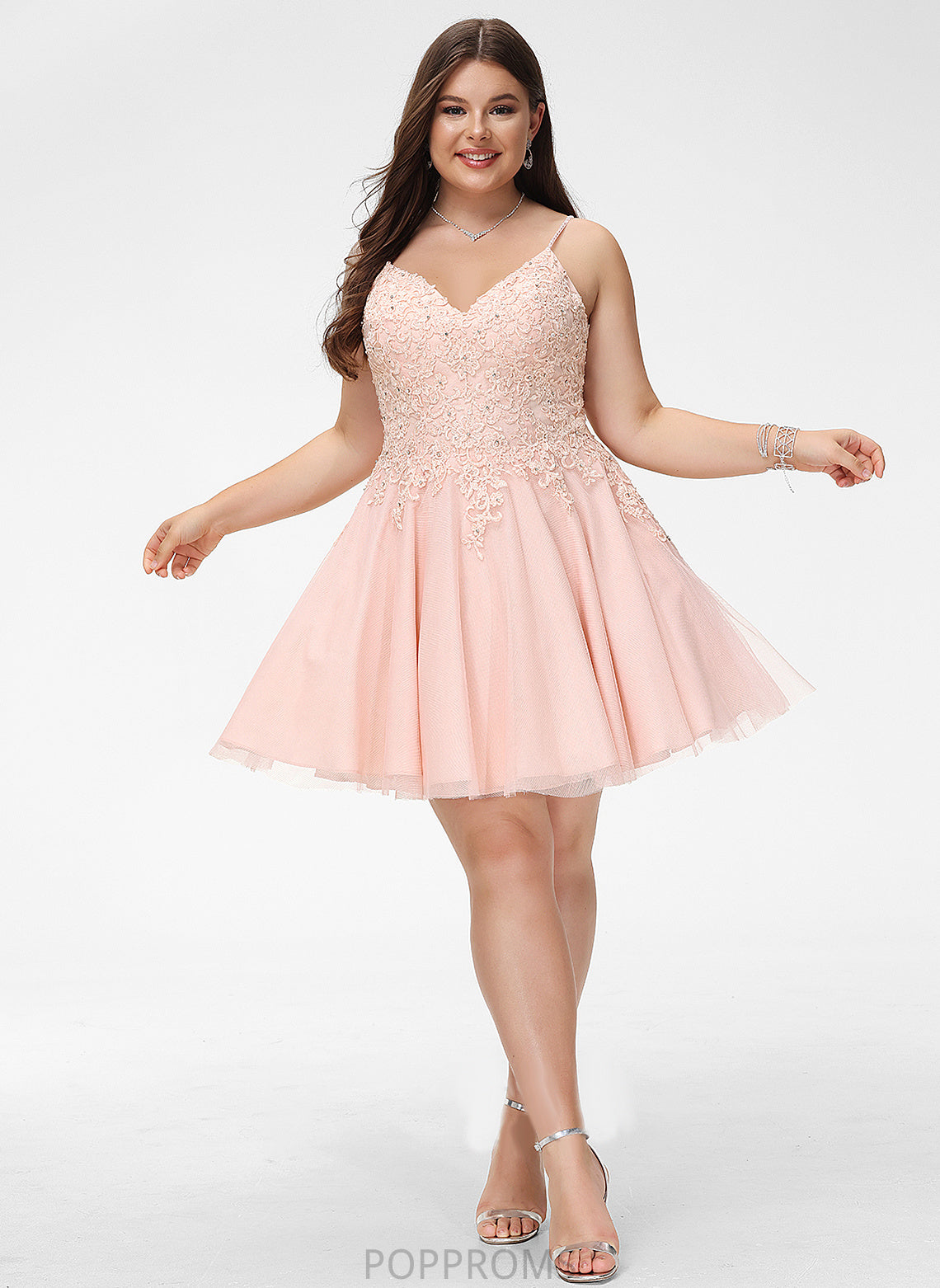 With Prom Dresses Jaiden Short/Mini V-neck Sequins Beading Tulle A-Line