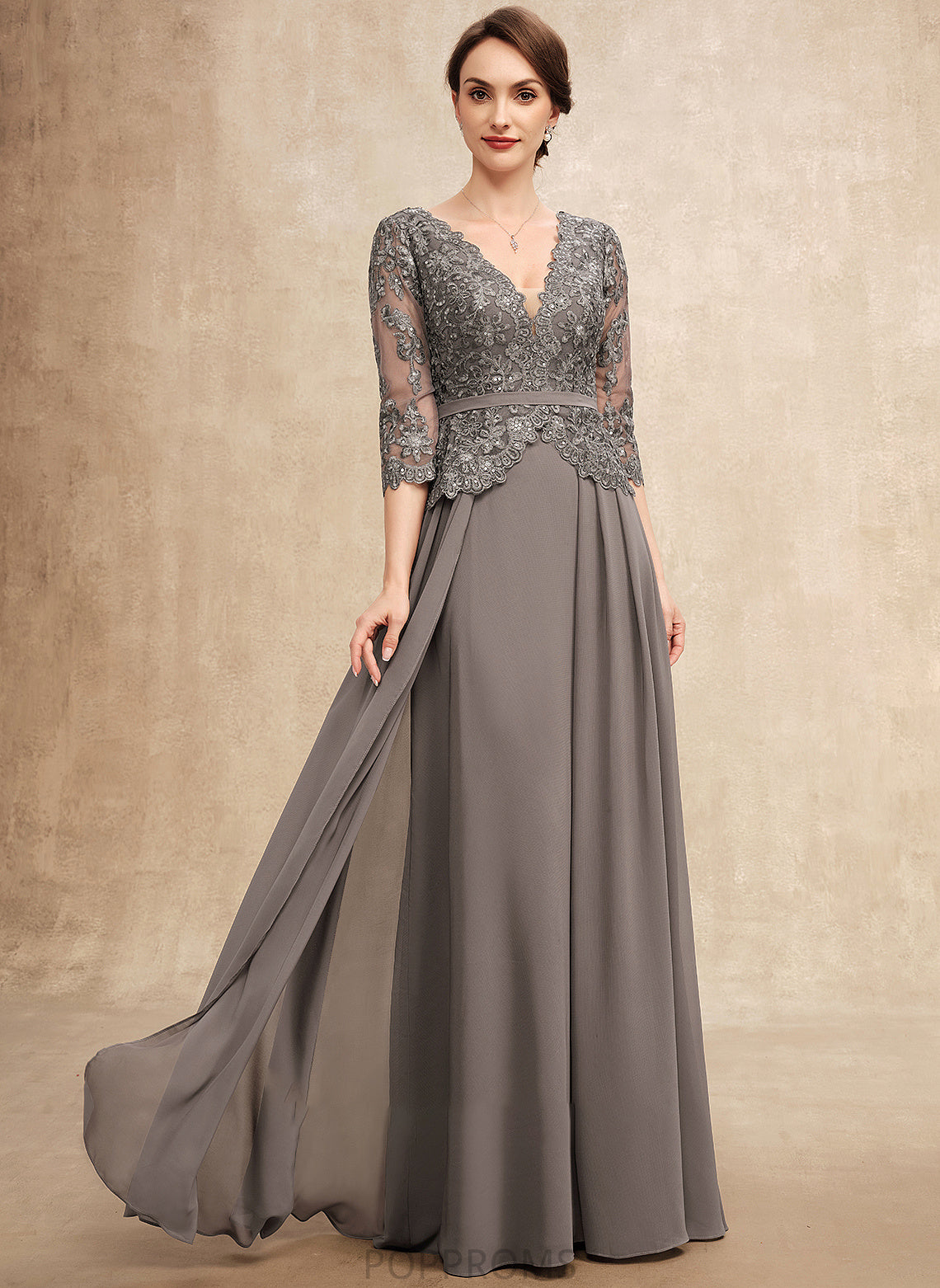 V-neck Mother of the Bride Dresses the Dress A-Line Jacey Chiffon Sequins Lace Mother With of Bride Floor-Length