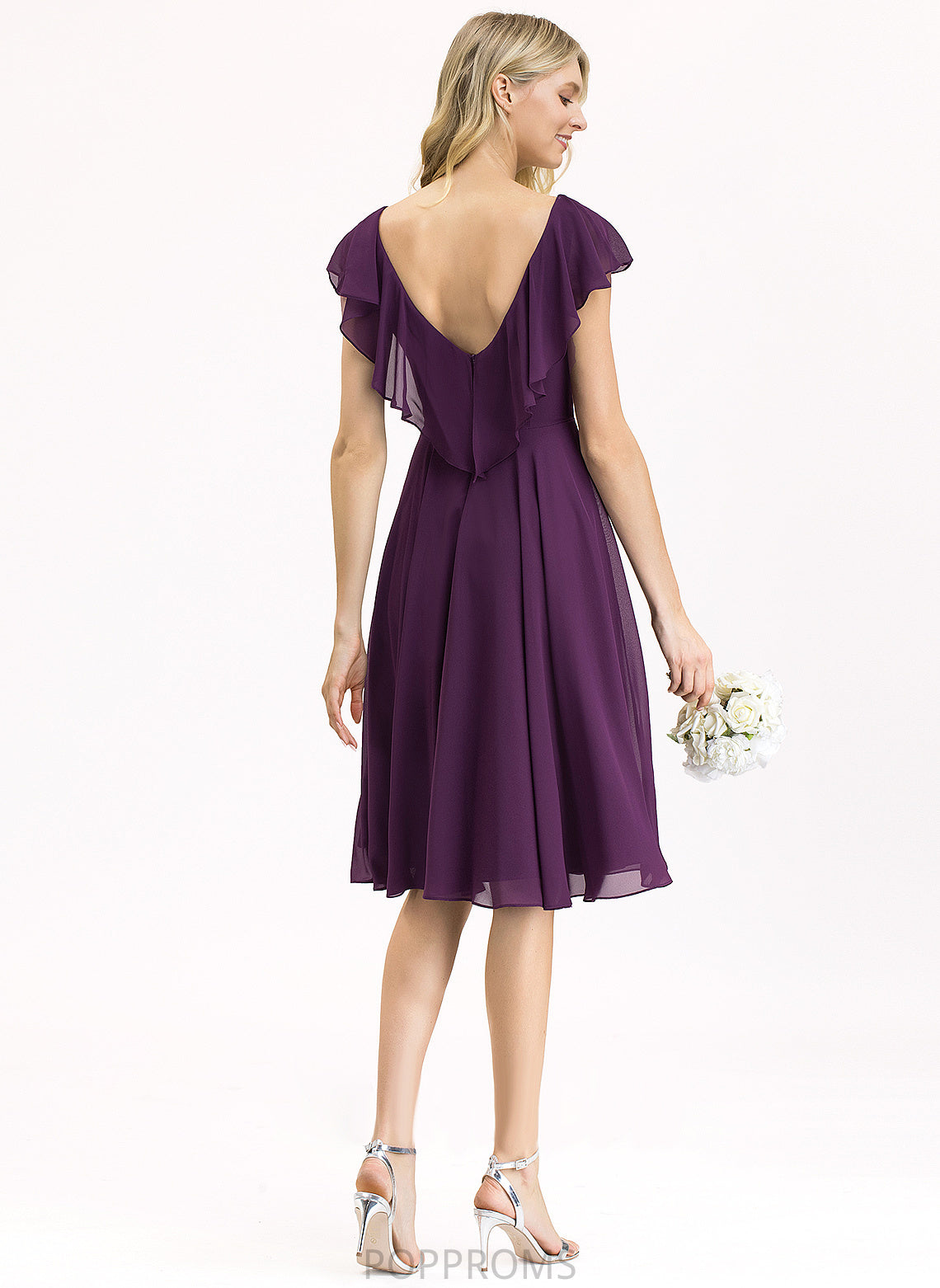 With Ruffles Chiffon Cascading Dress Knee-Length A-Line Cocktail Dresses Cocktail V-neck Georgia