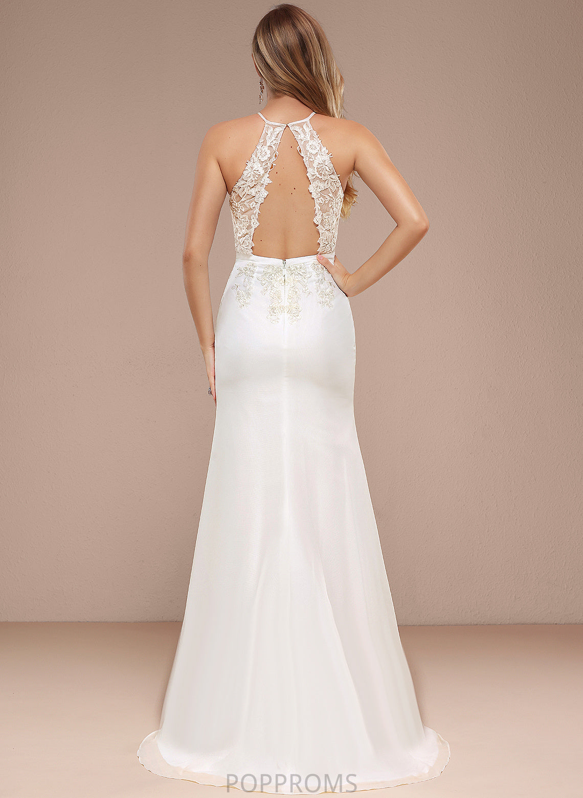 Wedding Dress Trumpet/Mermaid Halter Train Lace Sweep Wedding Dresses Shirley Chiffon With Sequins