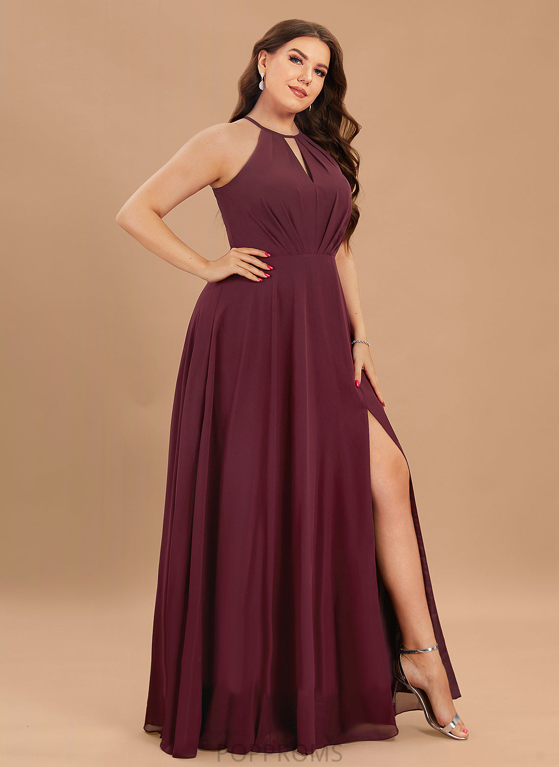 Neckline Halter Floor-Length Embellishment Length SplitFront A-Line Silhouette Fabric Gabrielle Sleeveless One Shoulder Bridesmaid Dresses