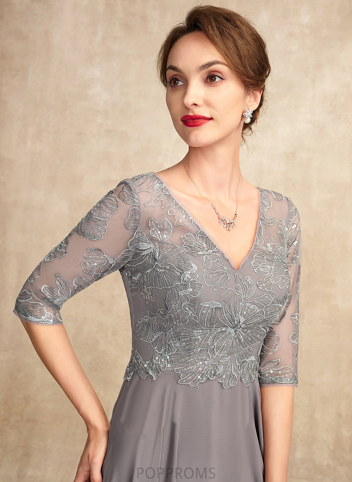 Dress Sequins Mother of the Bride Dresses With A-Line Chiffon Bride V-neck Mother Floor-Length Ellie the of Lace