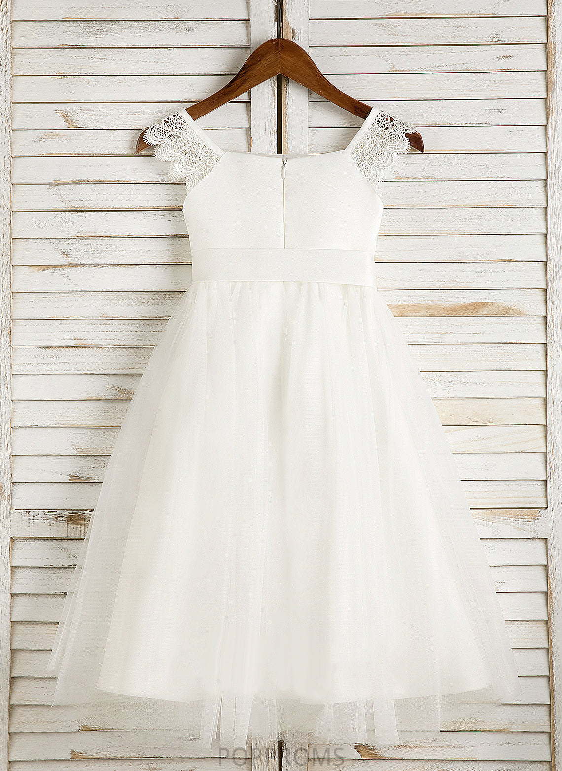 With Satin/Tulle Dress Flower Lace/Sash - Square Neckline Flower Girl Dresses Girl Tea-length A-Line Ellen Sleeveless