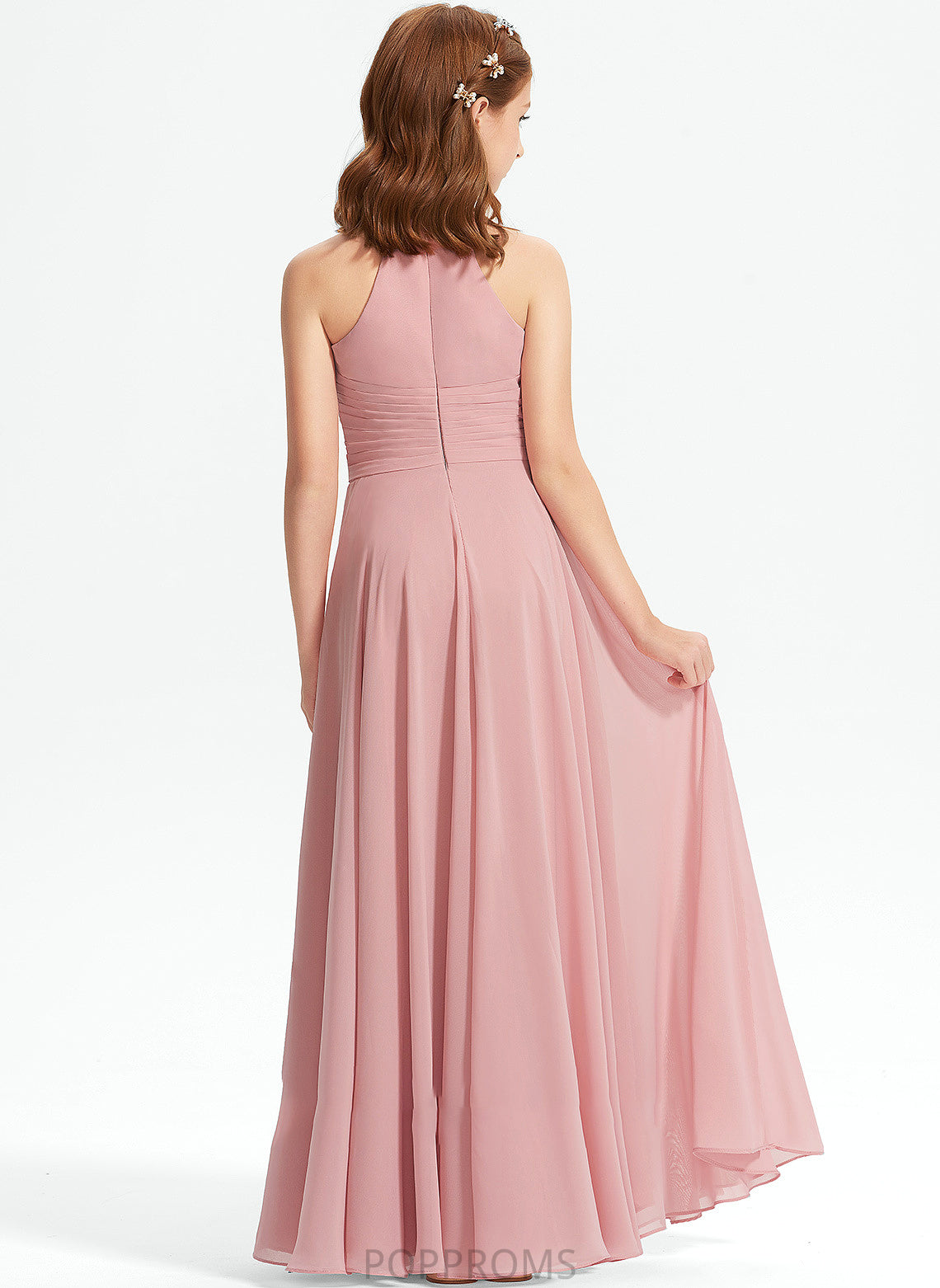 With Ruffle Chiffon Floor-Length Zaria Neckline A-Line Square Junior Bridesmaid Dresses