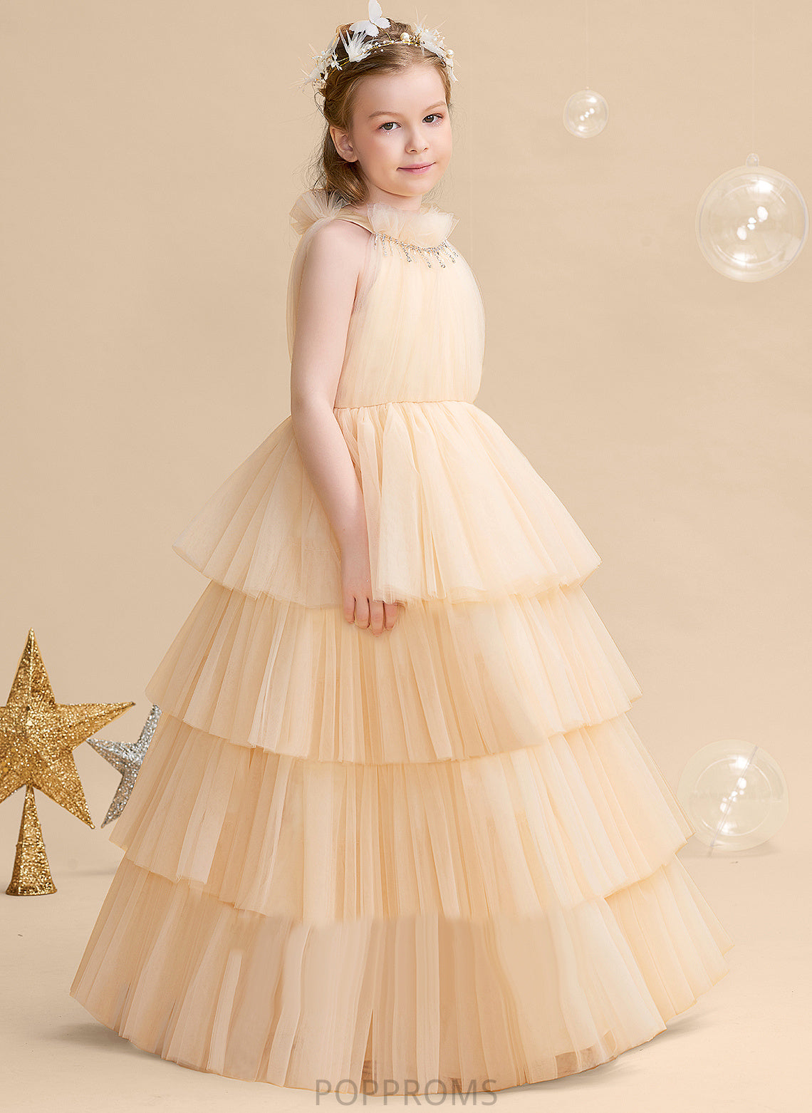 - Flower Flower Girl Dresses Floor-length Sleeveless Dress Neck Tulle Girl High Jaelyn Ball-Gown/Princess