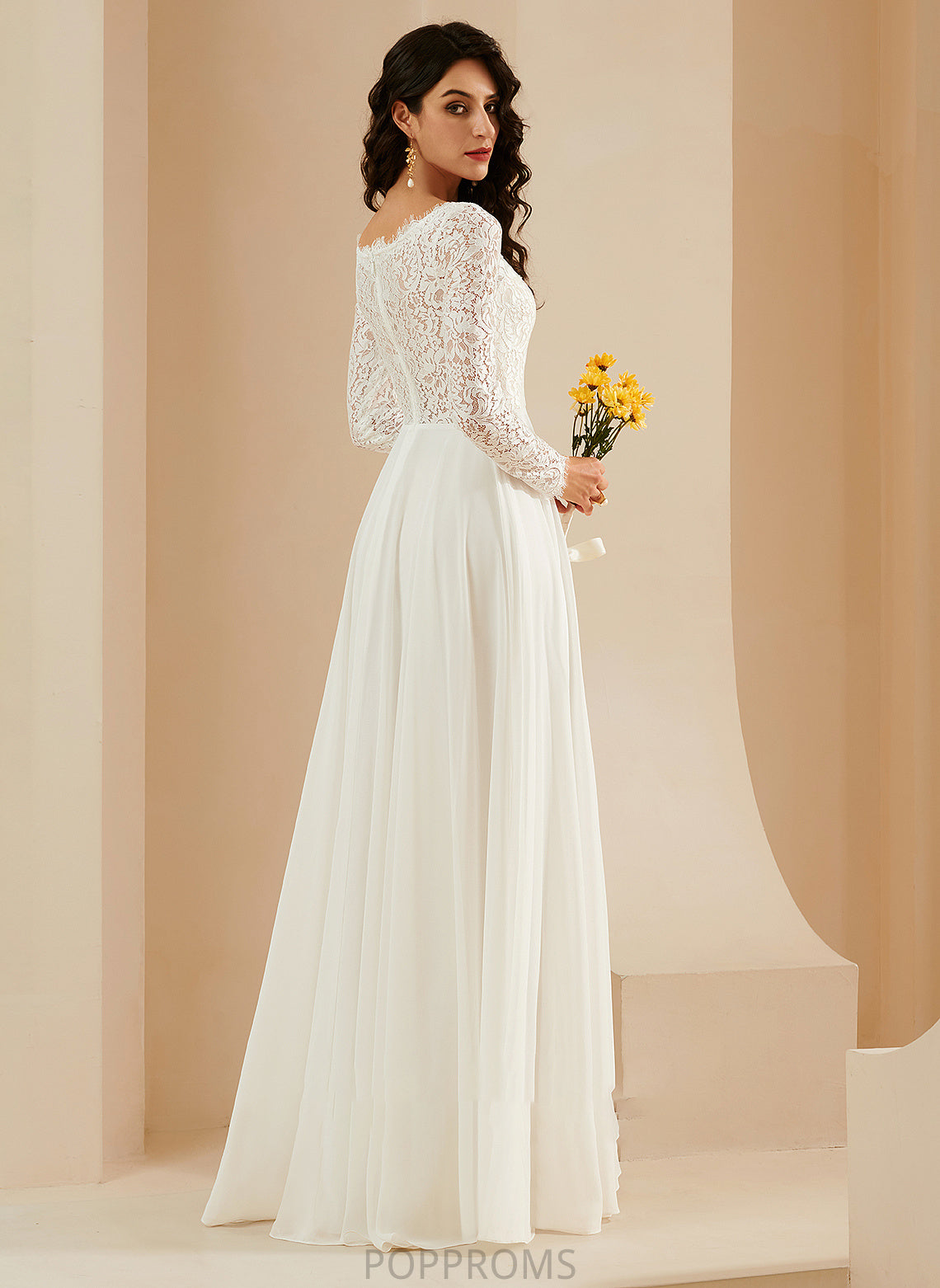 A-Line Lace Wedding Malia Wedding Dresses Sweep V-neck With Train Dress