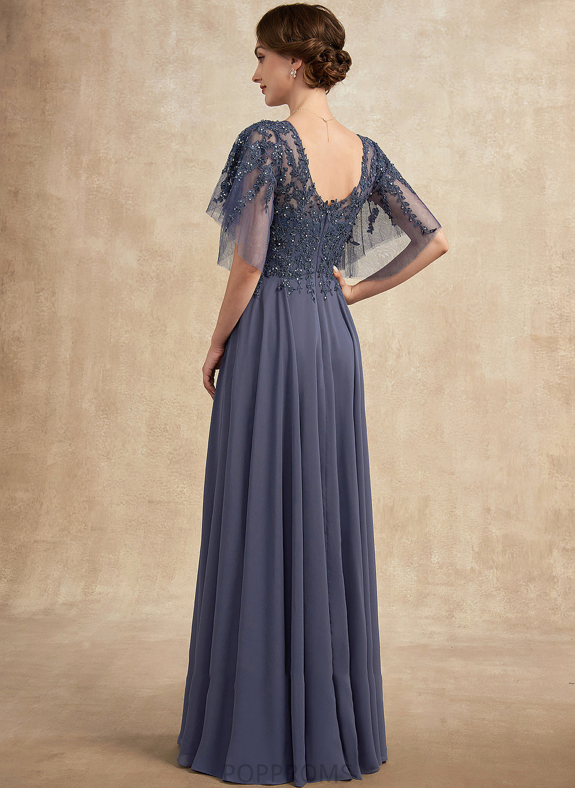 April Mother of the Bride Dresses With Mother Sequins A-Line the of Chiffon V-neck Floor-Length Beading Bride Lace Dress