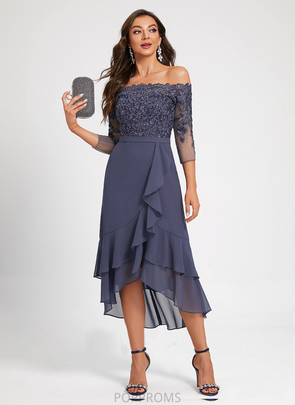 Asymmetrical Cocktail Sequins Dress Off-the-Shoulder Olympia With Chiffon Cocktail Dresses Trumpet/Mermaid