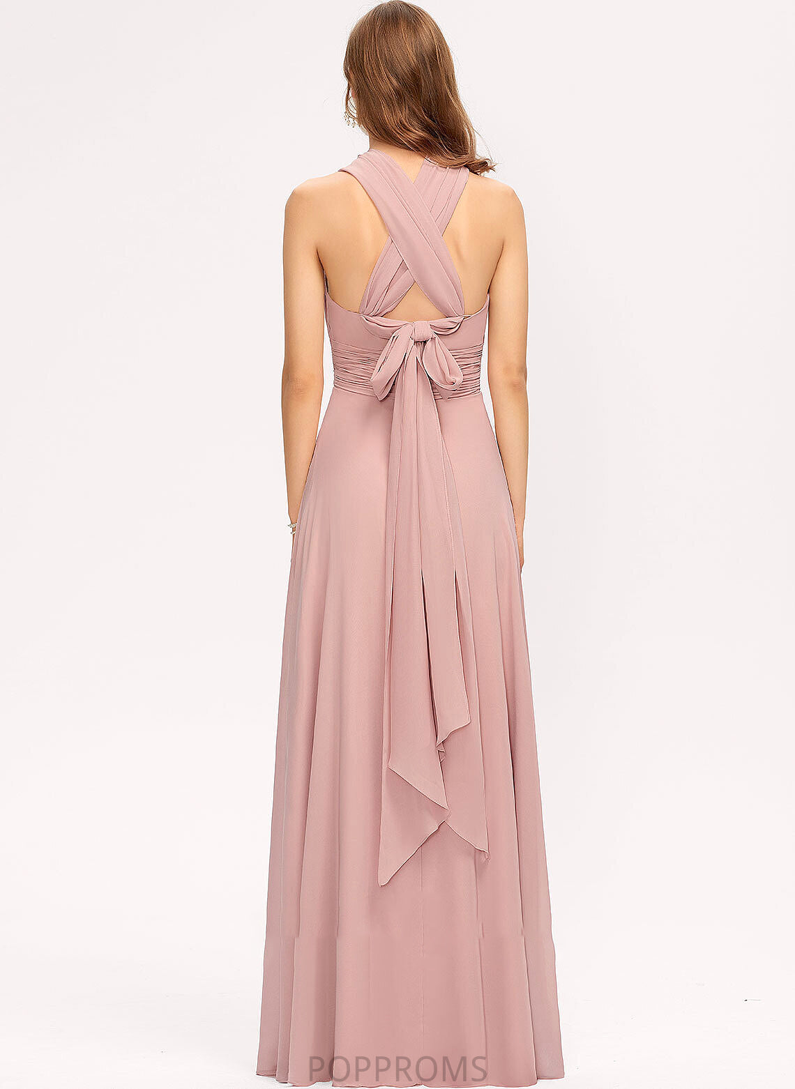 Ruffle Neckline V-neck Floor-Length One-Shoulder A-Line Fabric Halter Embellishment Length Silhouette Mylee Bridesmaid Dresses