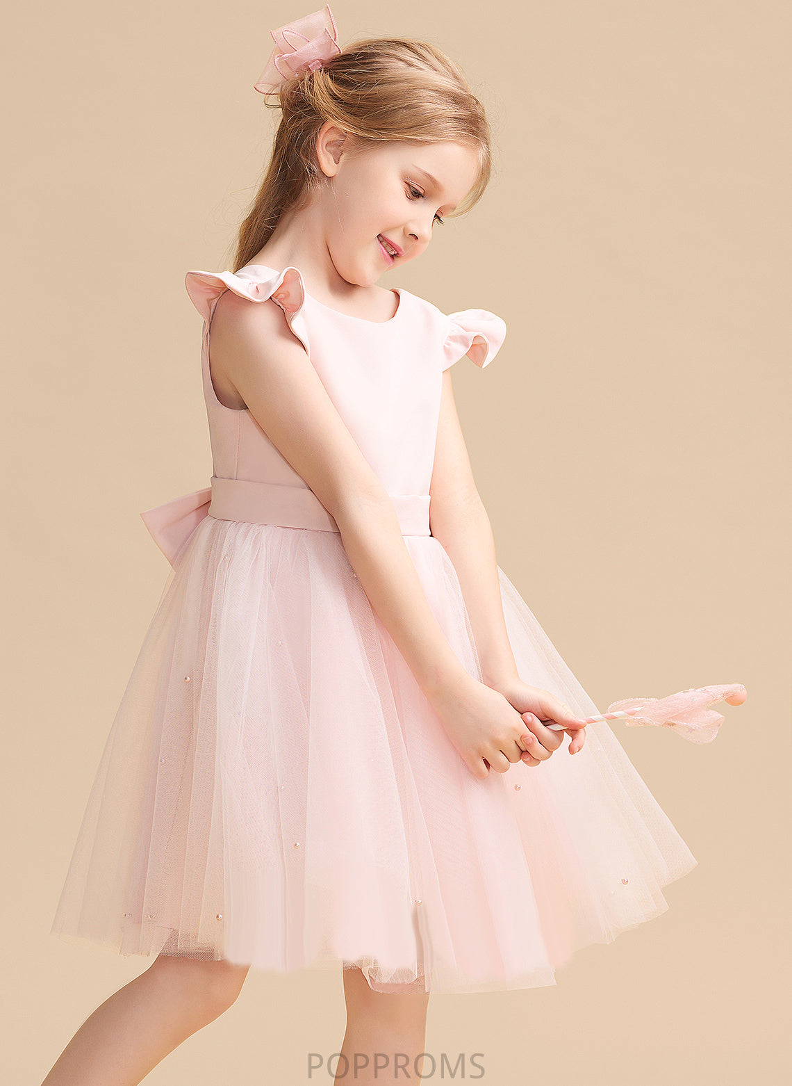 Girl - Flower Girl Dresses Neck Knee-length A-Line Flower Tulle Sleeveless With Dress Ruffles/Beading/Bow(s) Scoop Kayla