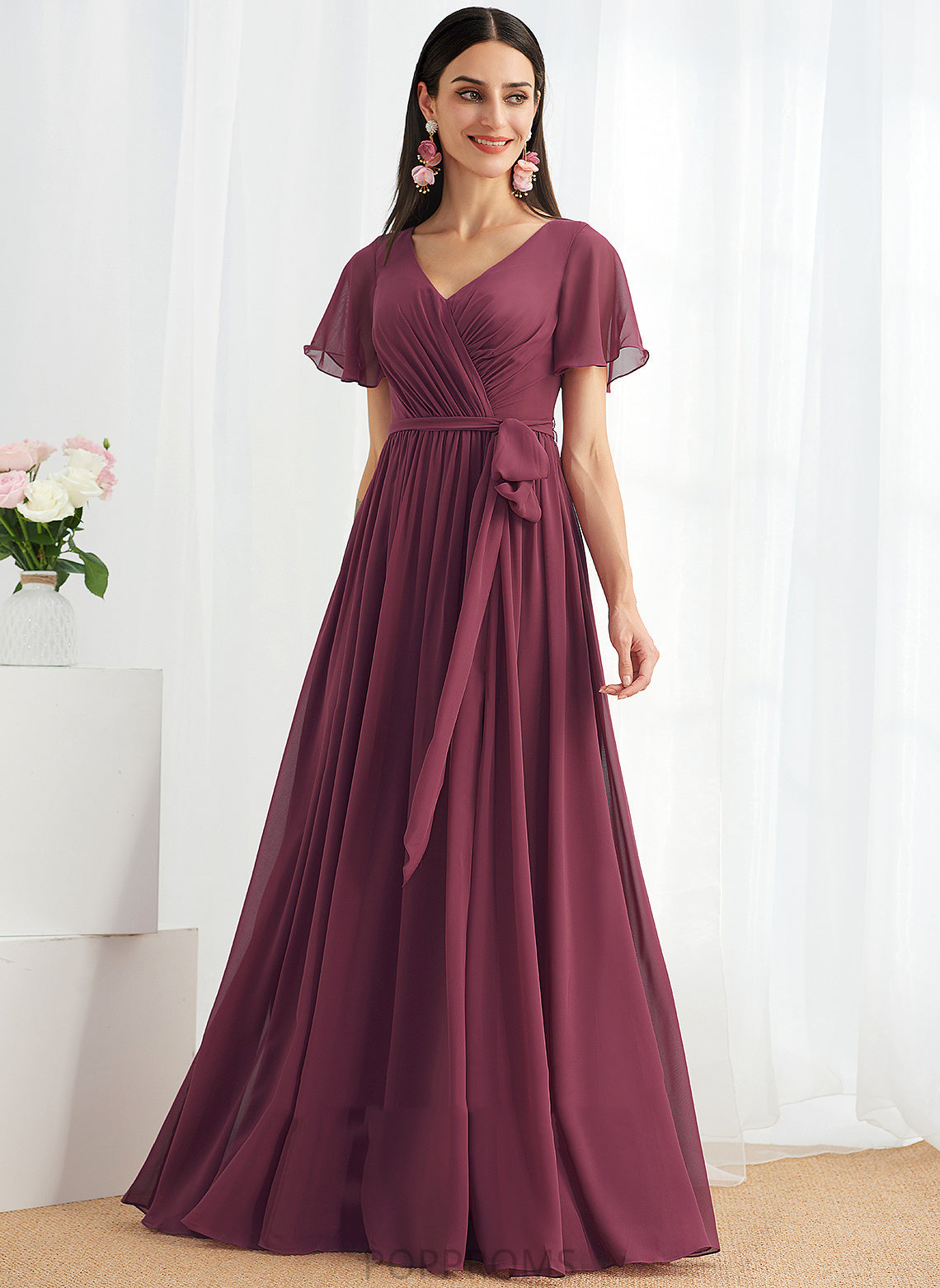 Floor-Length A-Line SplitFront Neckline Fabric V-neck Silhouette Embellishment Length Savanah Scoop Floor Length Bridesmaid Dresses