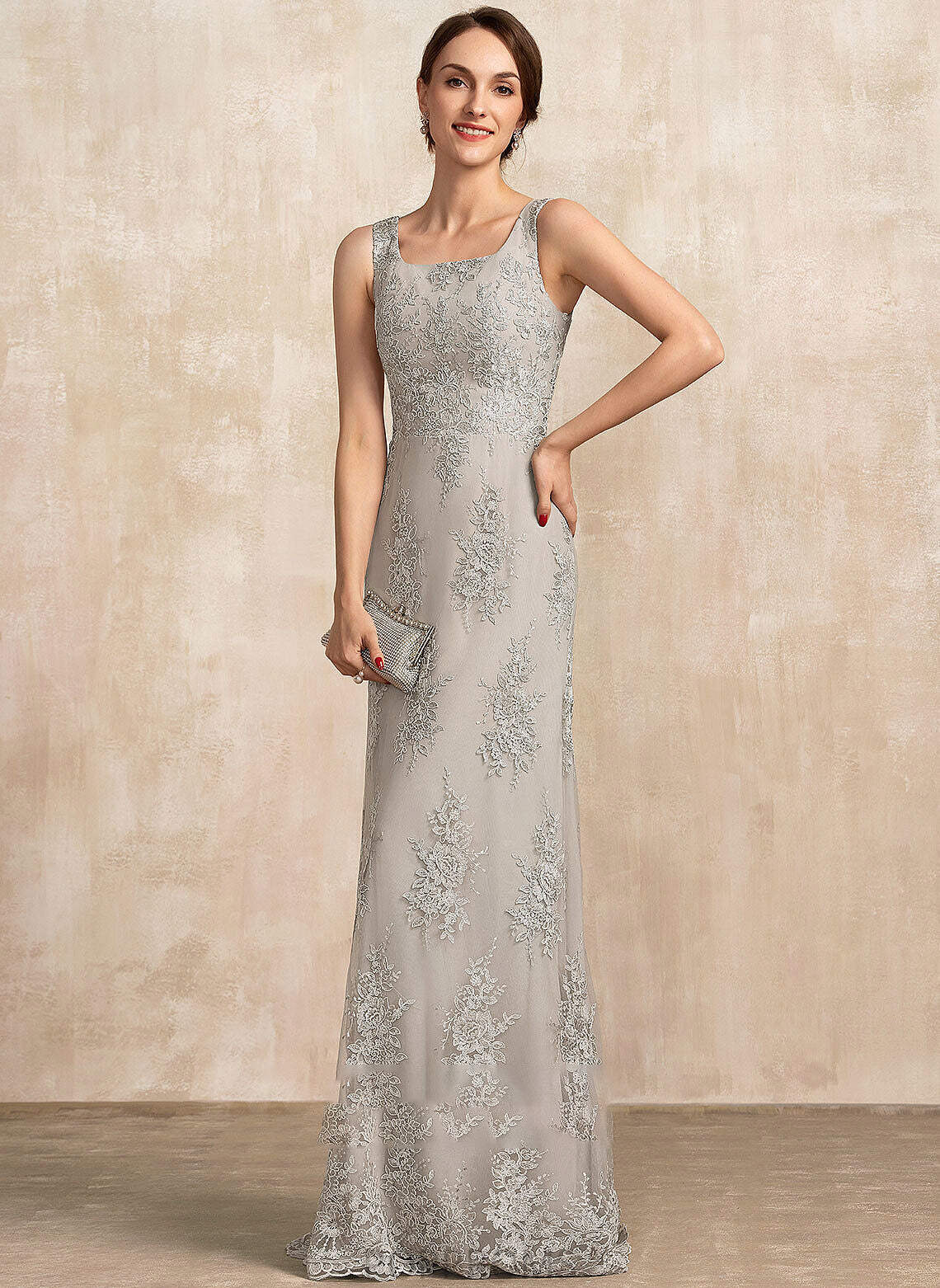 Floor-Length Sibyl Mother of the Bride Dresses Neckline Bride A-Line Dress the Square Mother Lace of