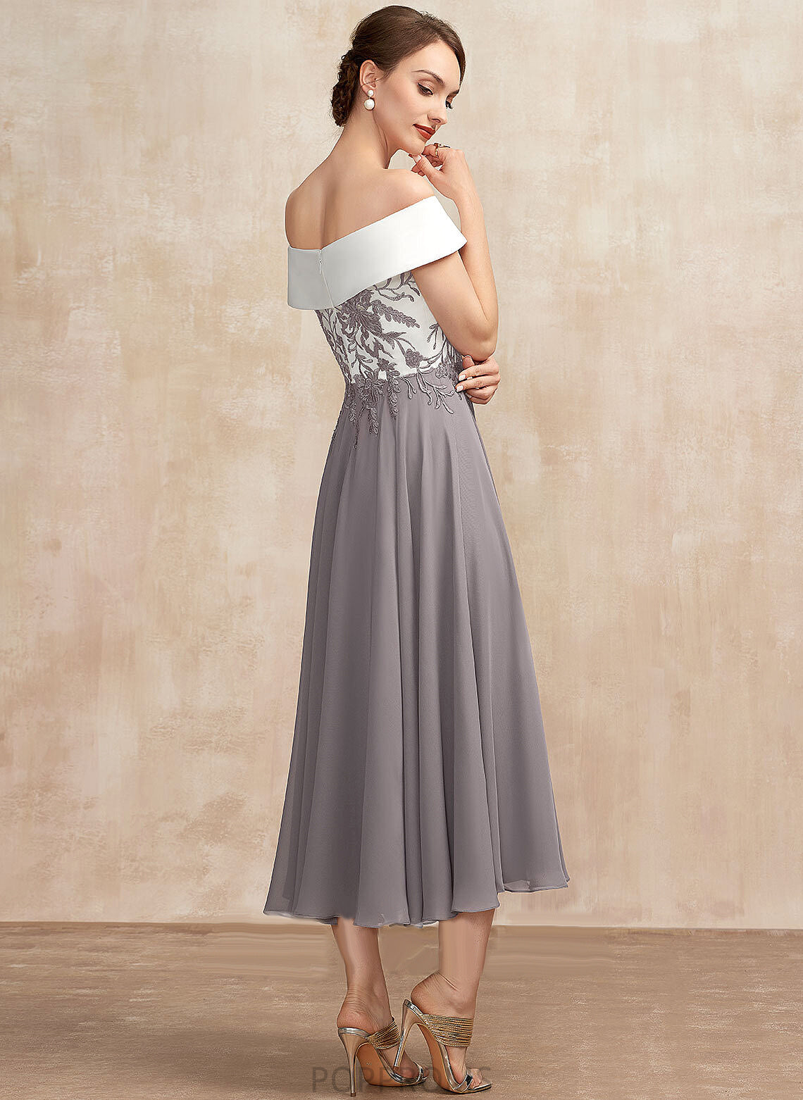 Dress Mother of the Bride Dresses the Mother Chiffon Lace Tea-Length A-Line Bride of Off-the-Shoulder Teresa