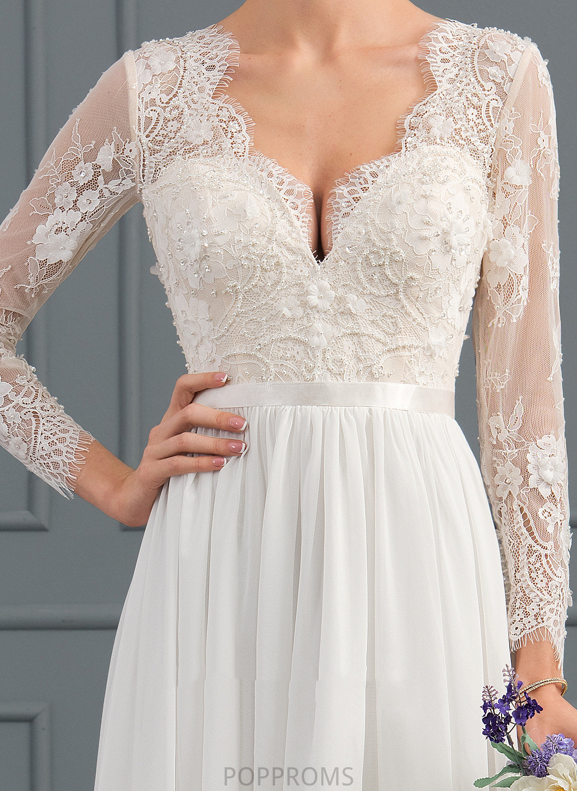 Dress Sweep Gill Chiffon Beading With Sequins Lace Train V-neck A-Line Wedding Dresses Wedding