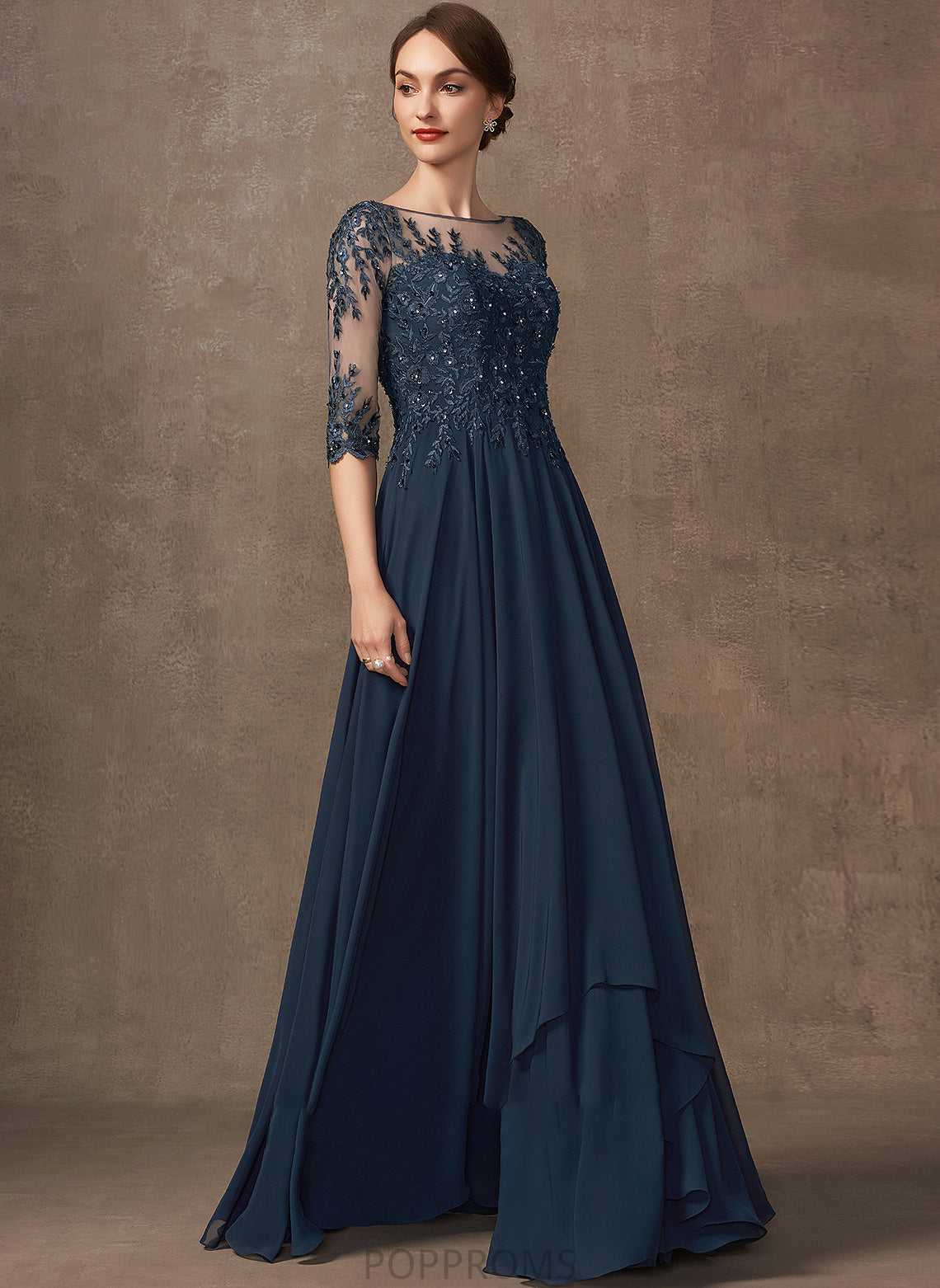 the A-Line Scoop Sequins Floor-Length Dress Lace With Rebekah Beading of Chiffon Bride Neck Mother Mother of the Bride Dresses