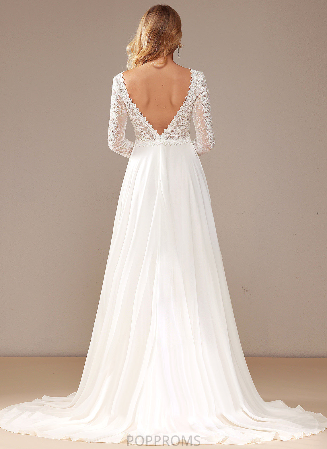 Court Chiffon A-Line Lace Dress Wedding Dresses Wedding Ruffle Lace V-neck Train With Selina