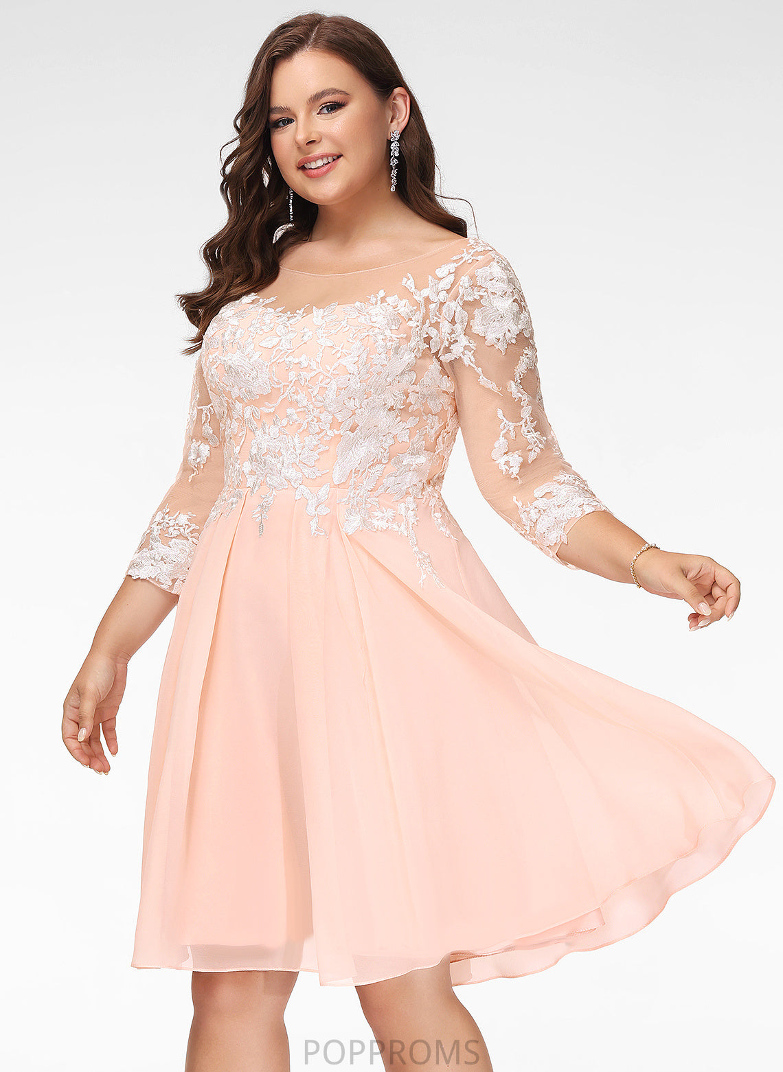 Chiffon Dress Scoop Wedding Dresses A-Line Wedding Winnie Knee-Length Lace