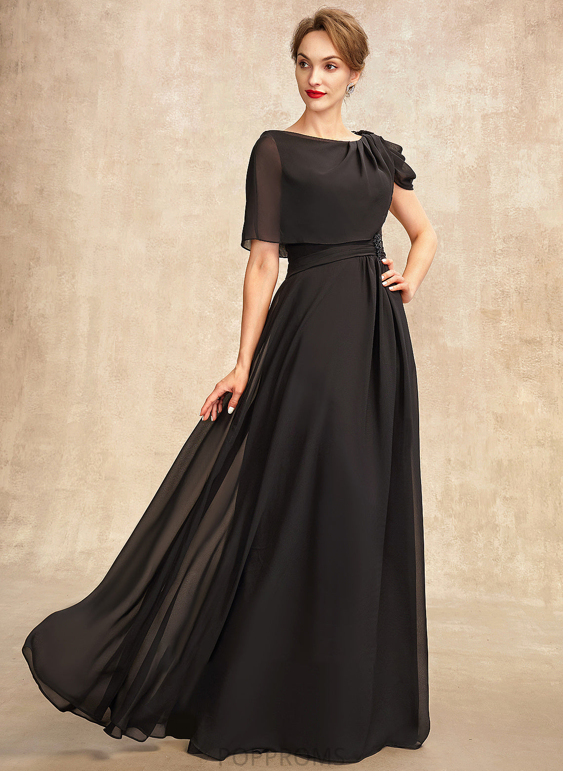 Summer Ruffle of Bride the Mother A-Line Beading Dress Chiffon With Scoop Neck Mother of the Bride Dresses Floor-Length