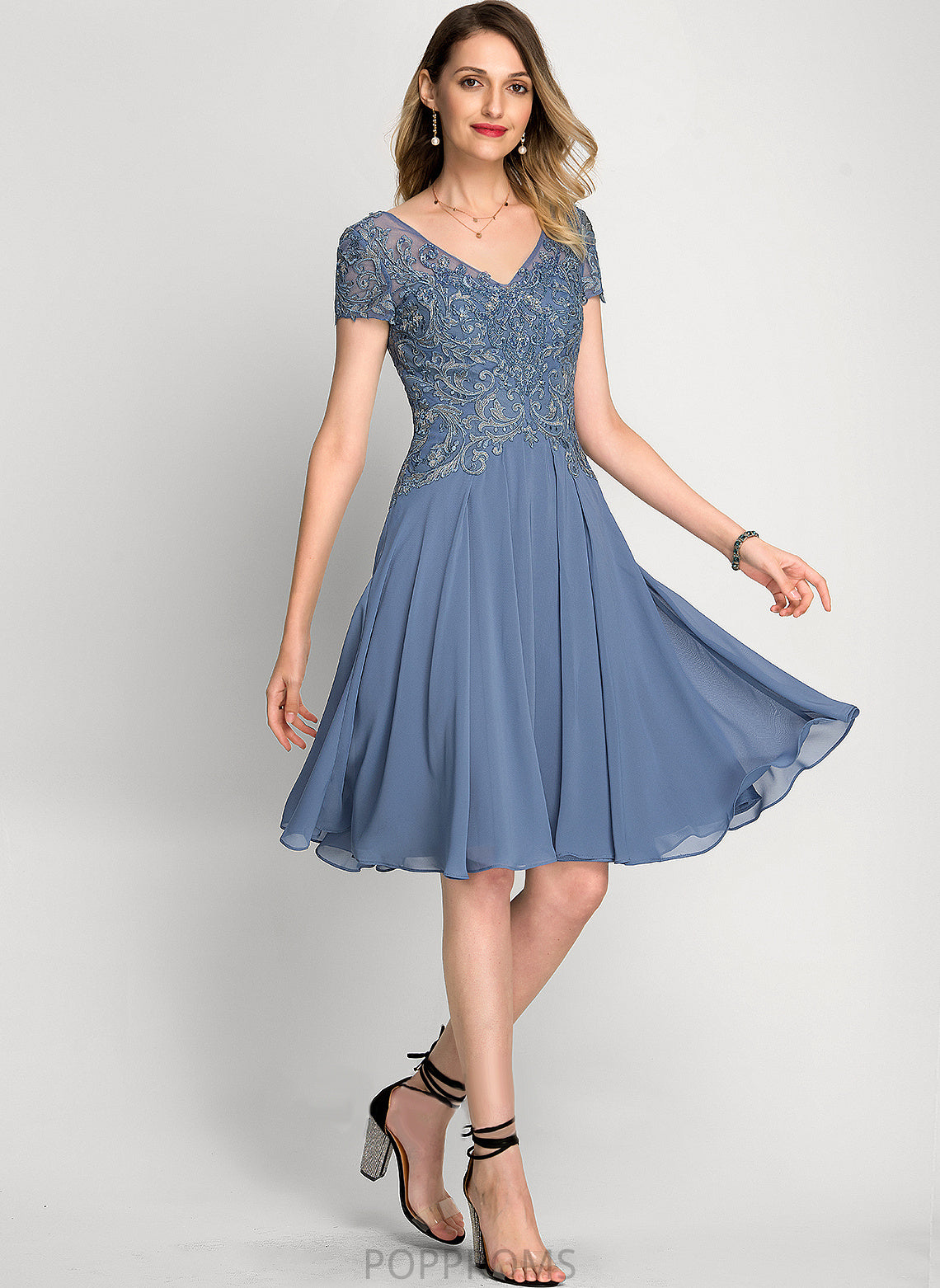 V-neck Chiffon With Sequins Beading A-Line Knee-Length Lace Cocktail Dresses Cocktail Judith Dress