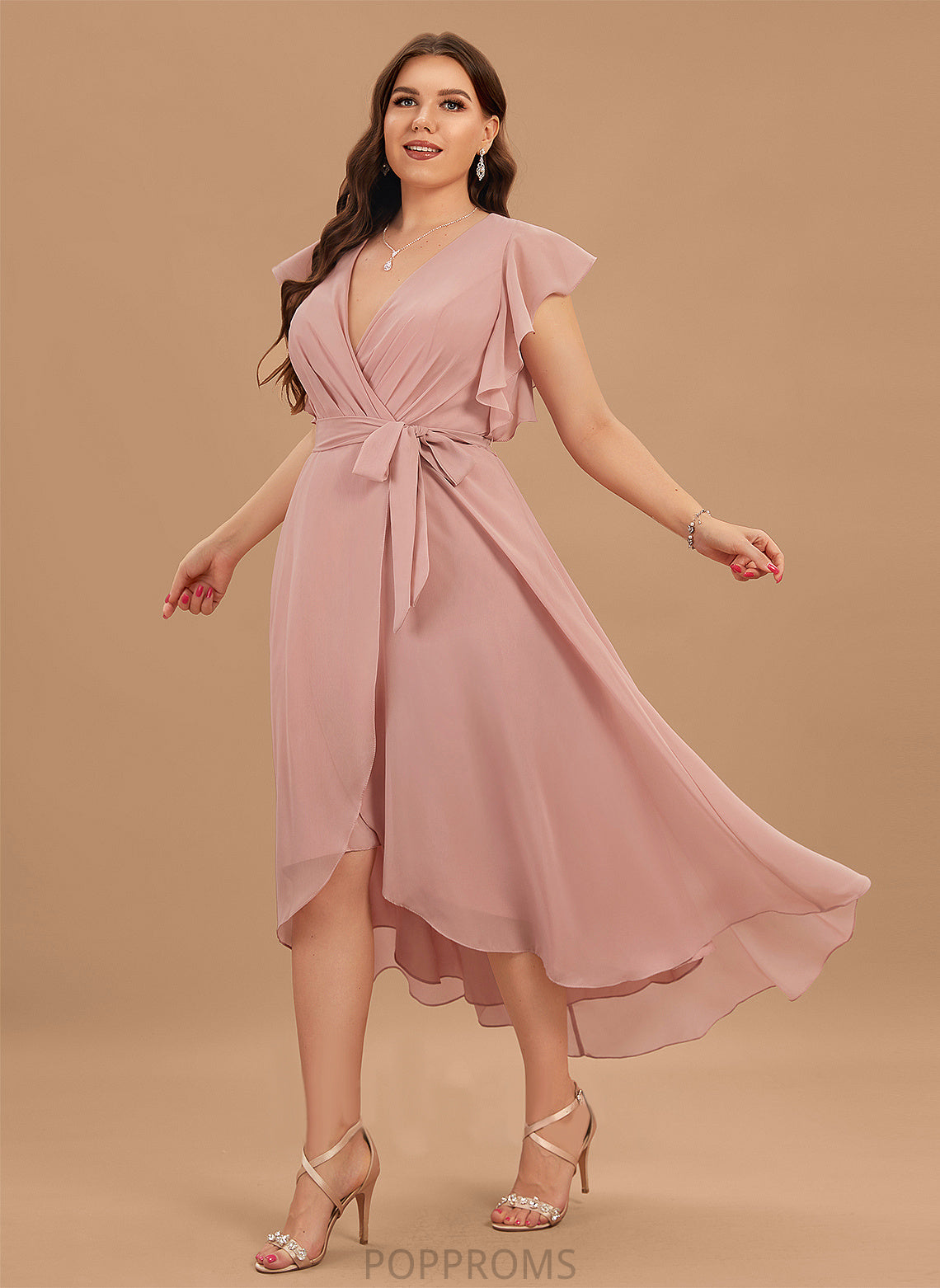 Cocktail Chiffon Alexandra Cocktail Dresses Dress Asymmetrical Ruffle With A-Line V-neck