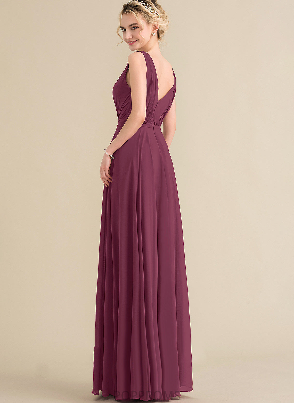 Jaelynn V-neck Prom Dresses Pleated Chiffon Floor-Length A-Line With