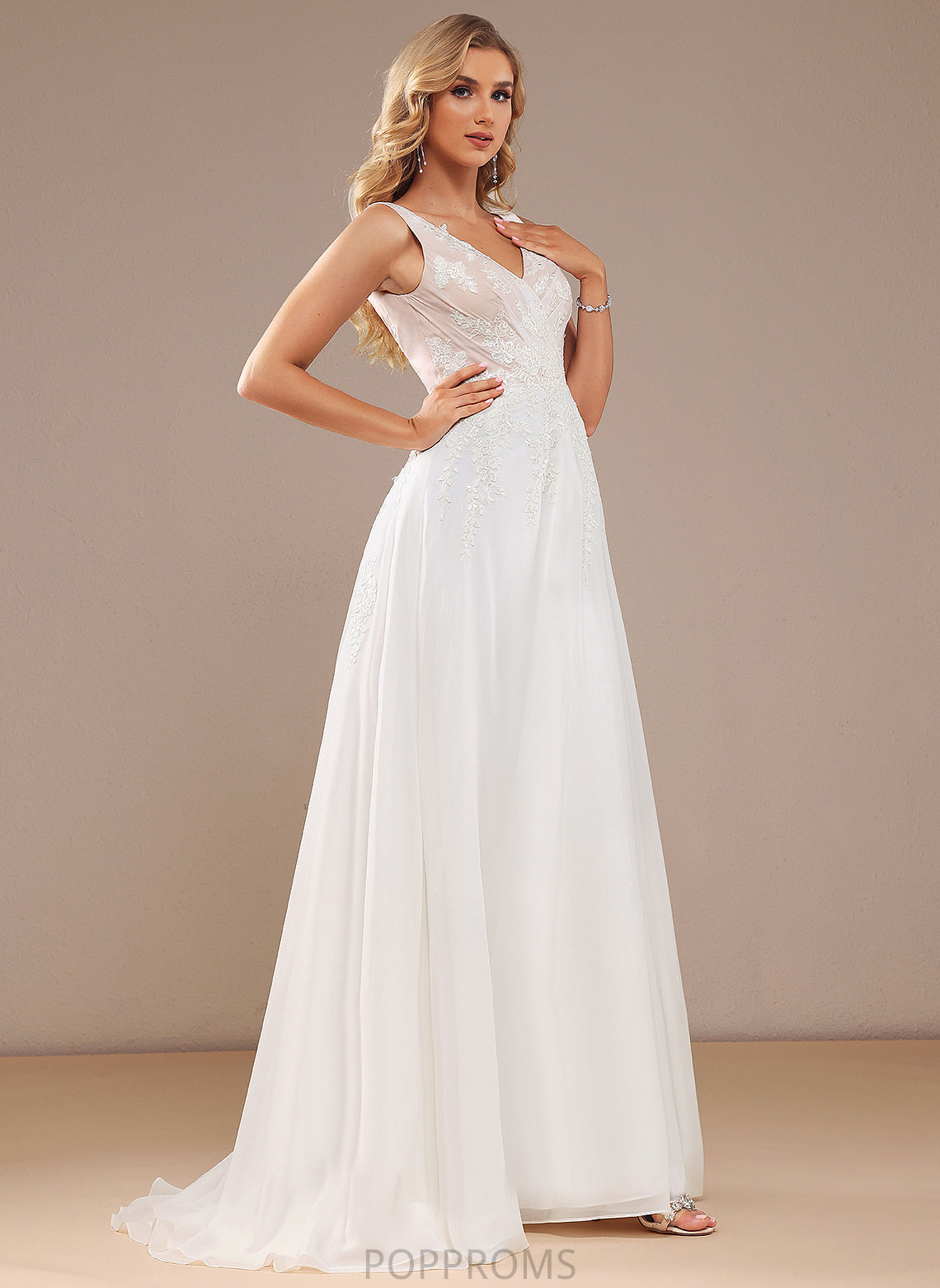 Train A-Line With Lace Sweep Split Dress Lace Wedding Chiffon Wedding Dresses Front Kaydence V-neck Sequins