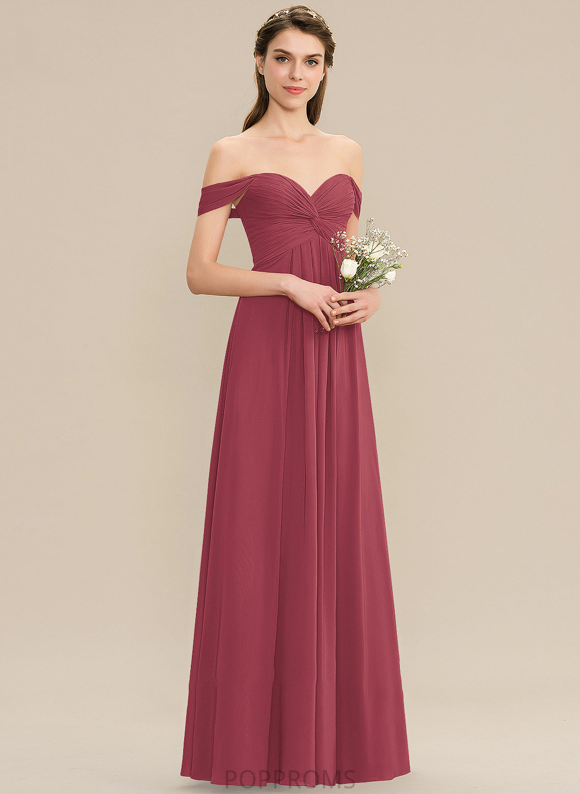 Length A-Line Off-the-Shoulder Ruffle Neckline Fabric Embellishment Silhouette Floor-Length Mariah Sleeveless Spaghetti Staps Bridesmaid Dresses