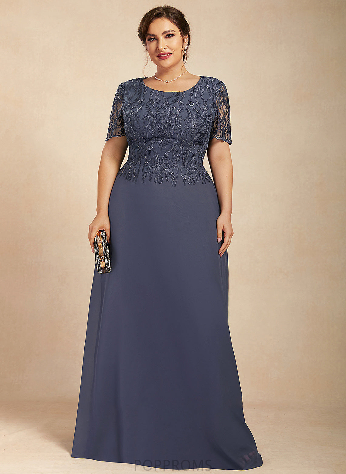 Mother Floor-Length the Lace Neck Dress Mother of the Bride Dresses Amaya Chiffon Scoop of A-Line Bride